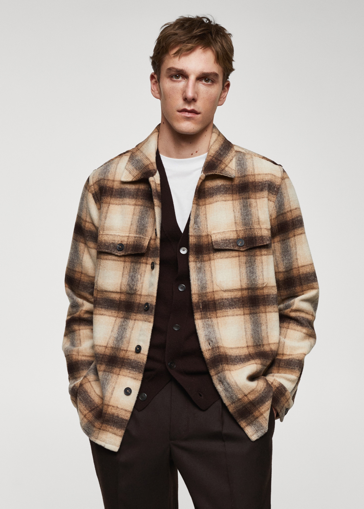 Surchemise Chemise A Carreaux Beige Homme Surchemise à Carreaux