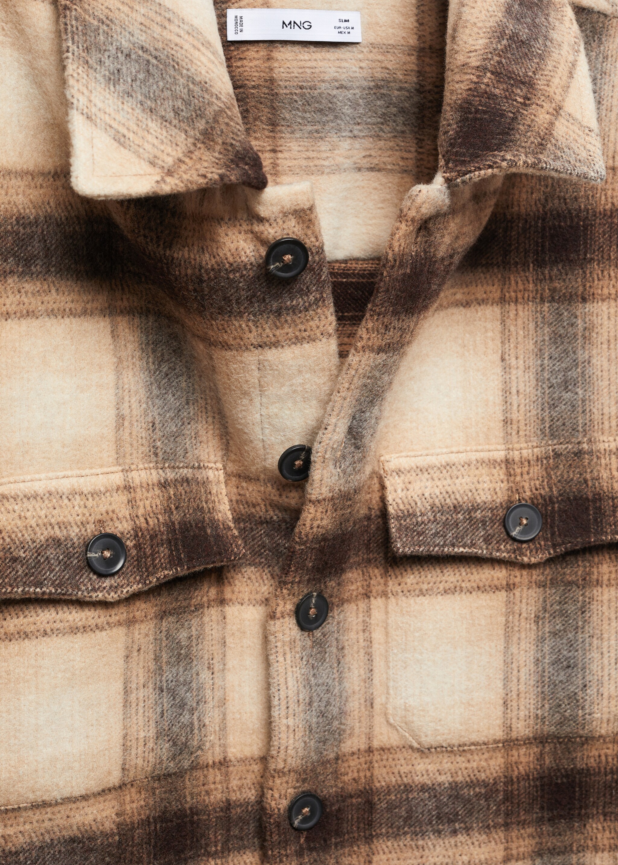 Sobrecamisa mezcla lana cuadros - Detalle del artículo 8, Marrón. Ref: 67080679-00.