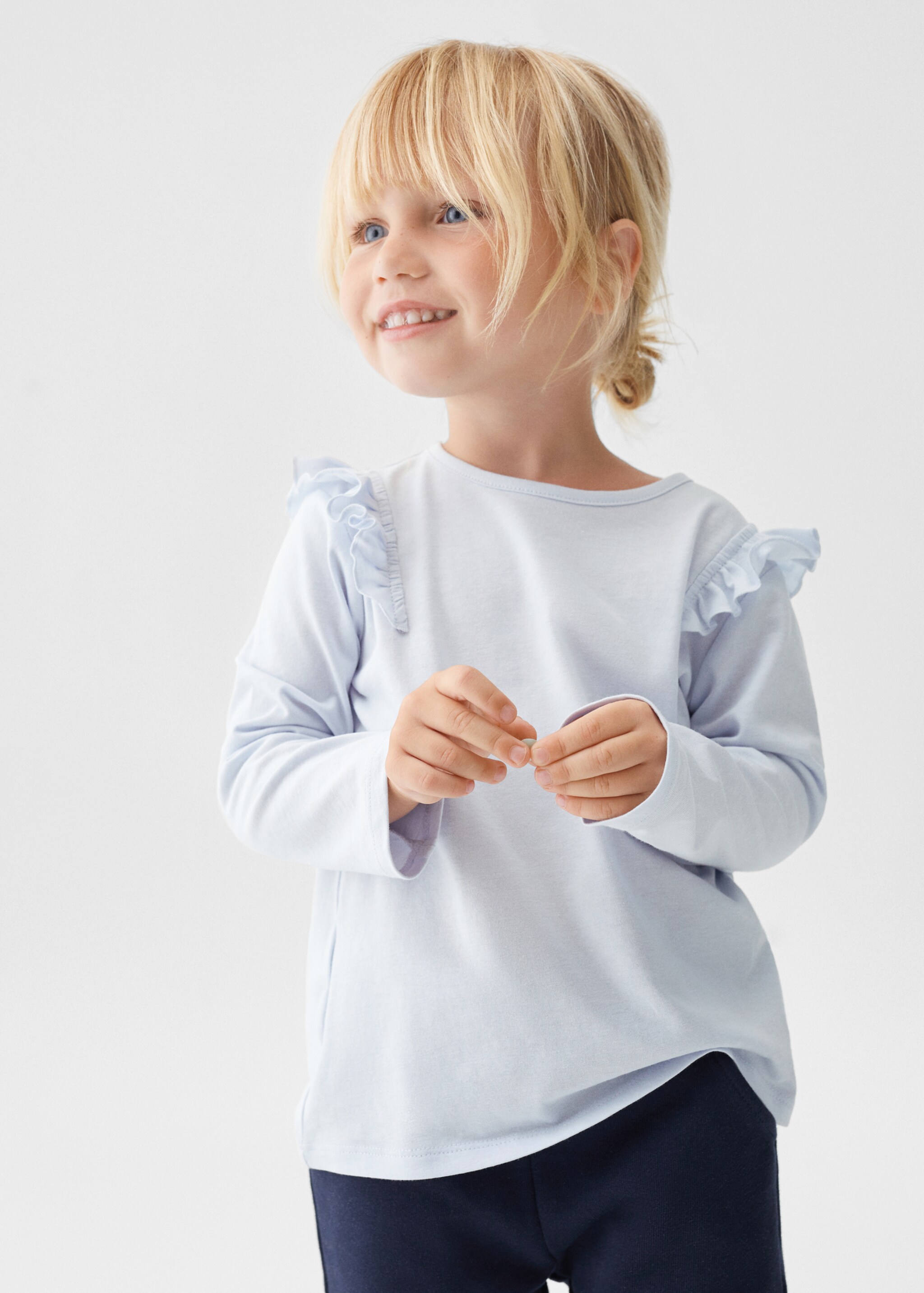 Tričko s dlouhým rukávem a volány - Náhled ve středové rovině, Modrá obloha. Ref: 67082009-00.