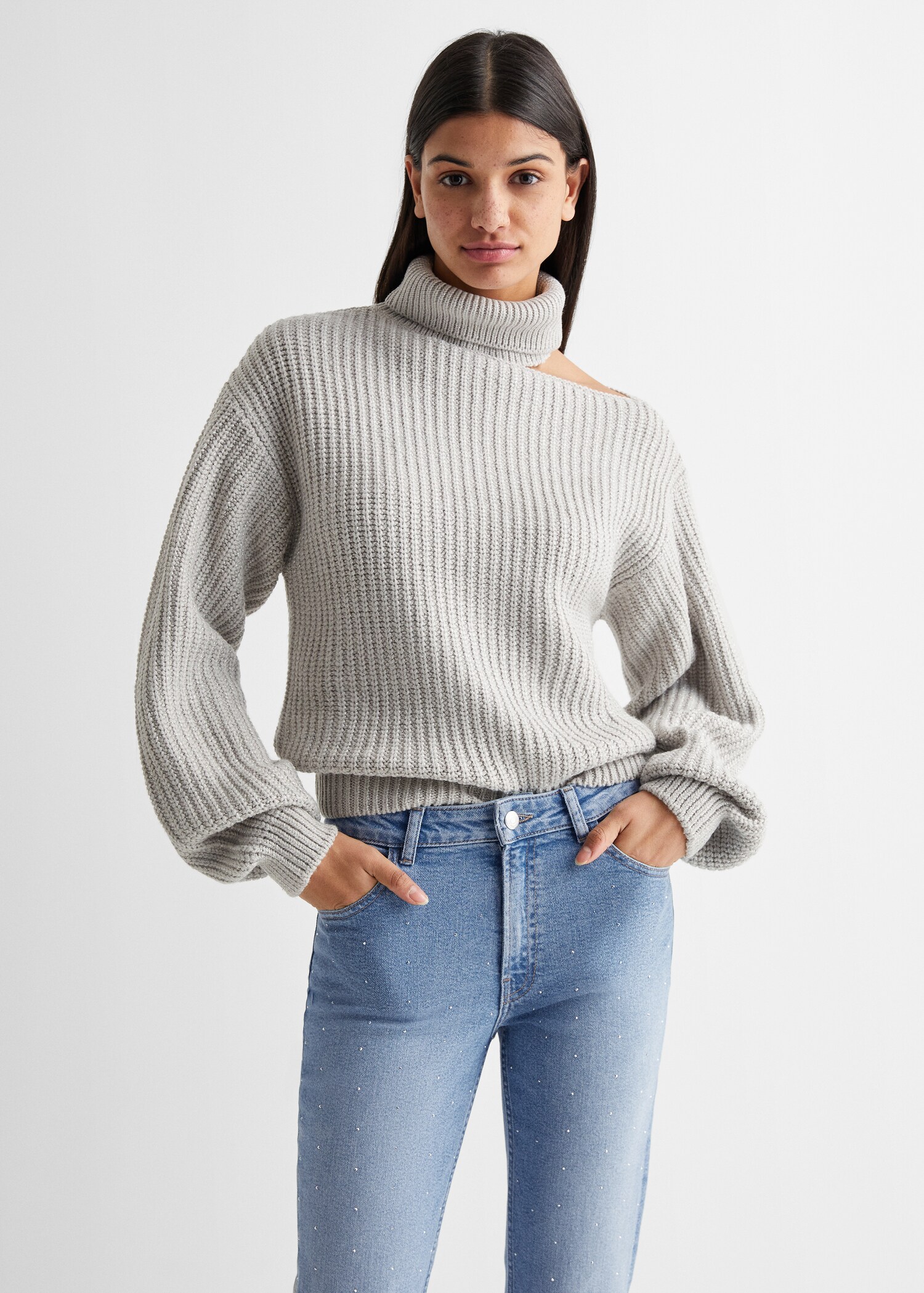 Utsvängda jeans strass - Bild av mittparti