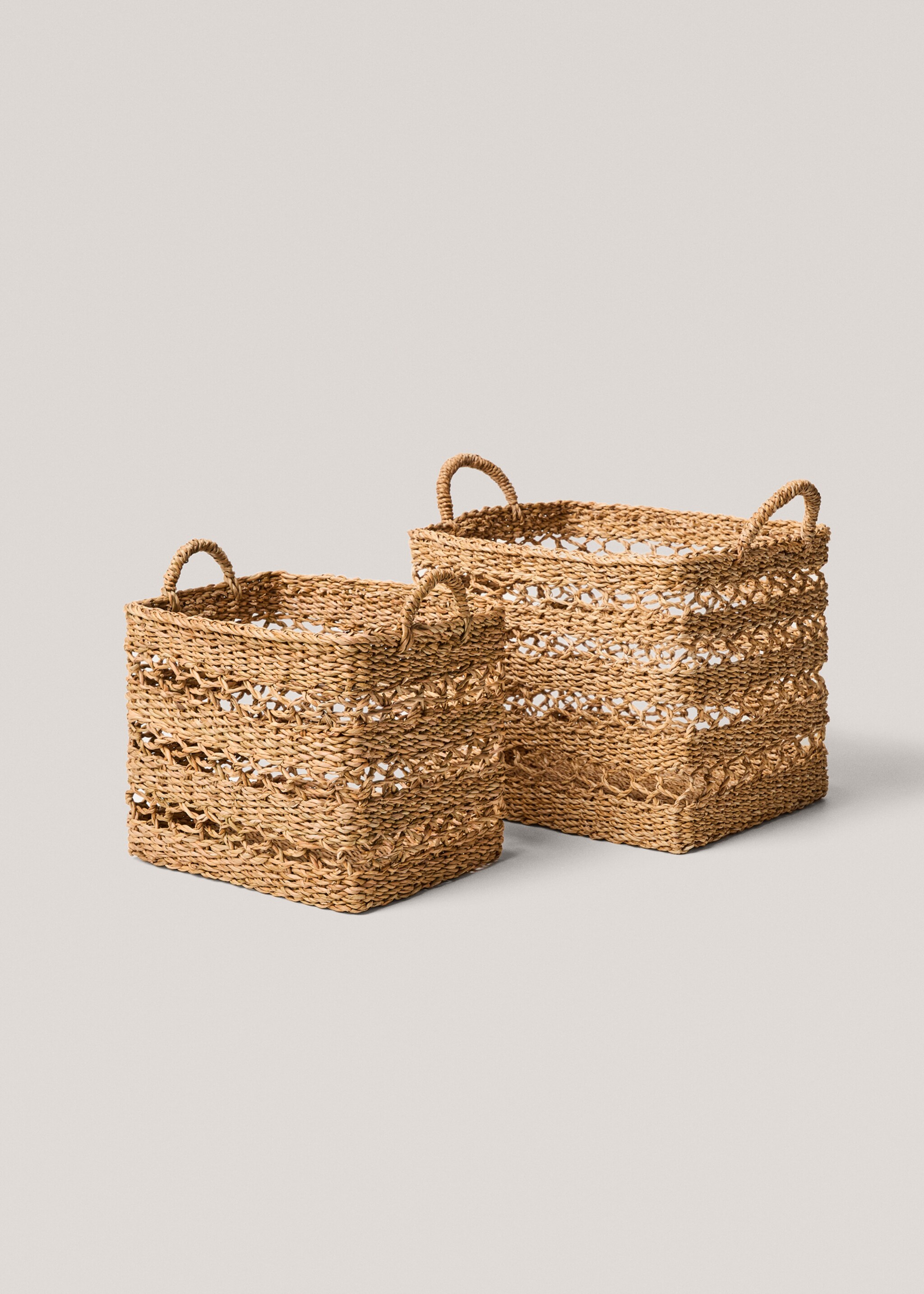 Cesta fibras naturales asas 35x27cm - Detalle del artículo 3, Marrón. Ref: 67084040-00.