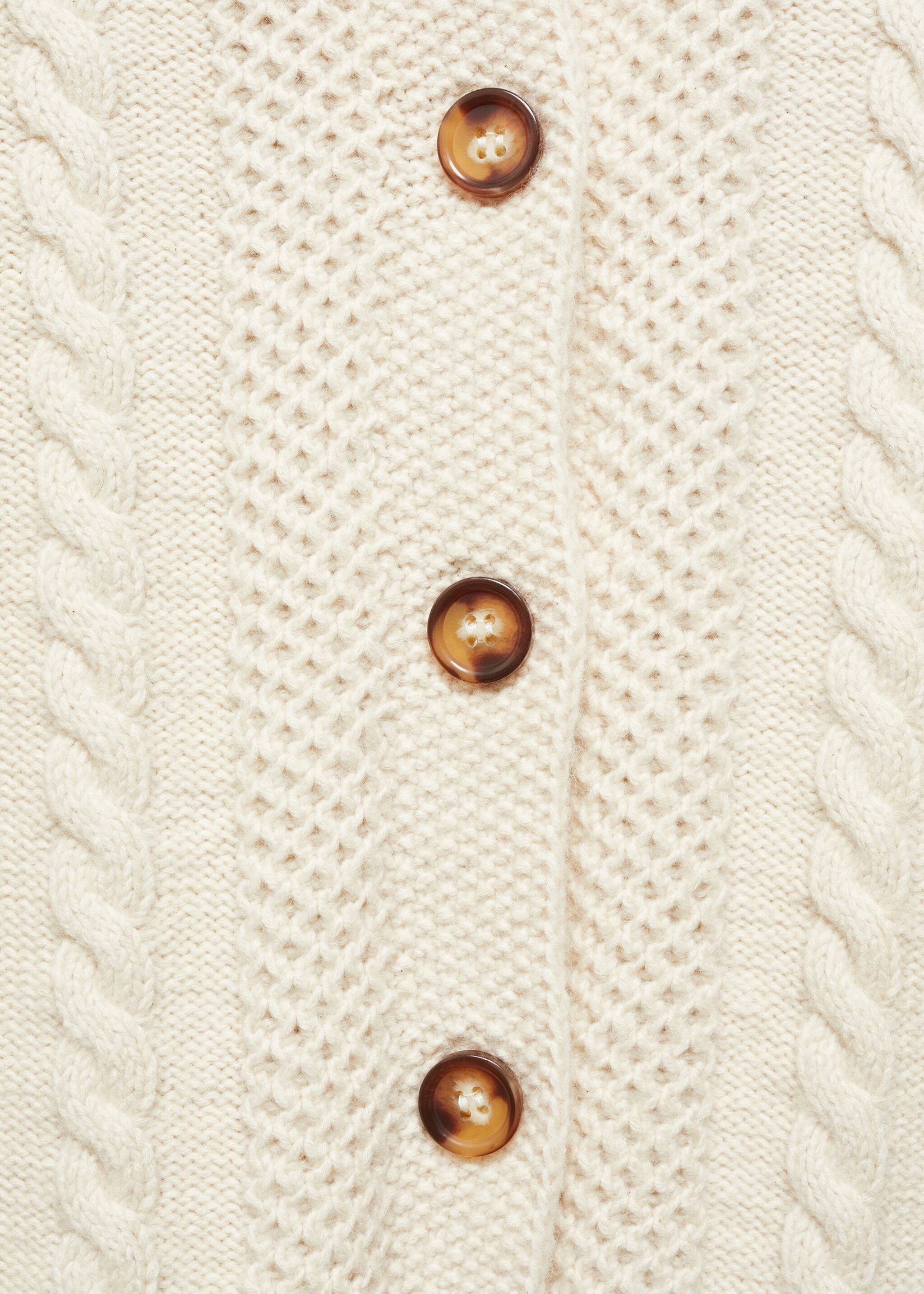 Buttoned knit braided cardigan - Details of the article 8, Ecru. Ref: 67084056-00.