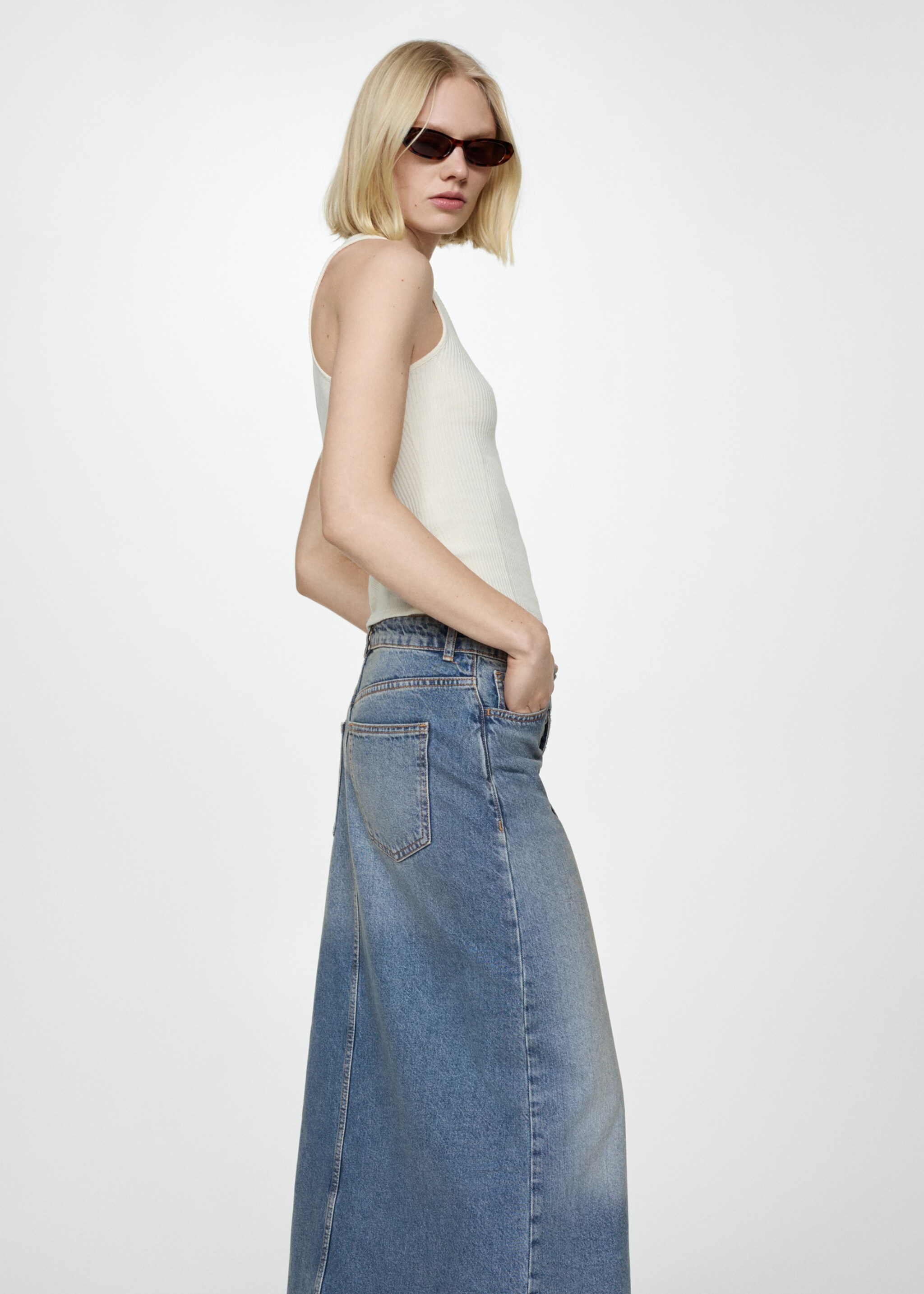 Asymmetrical denim skirt - Details of the article 1, Medium Blue. Ref: 67084067-00.