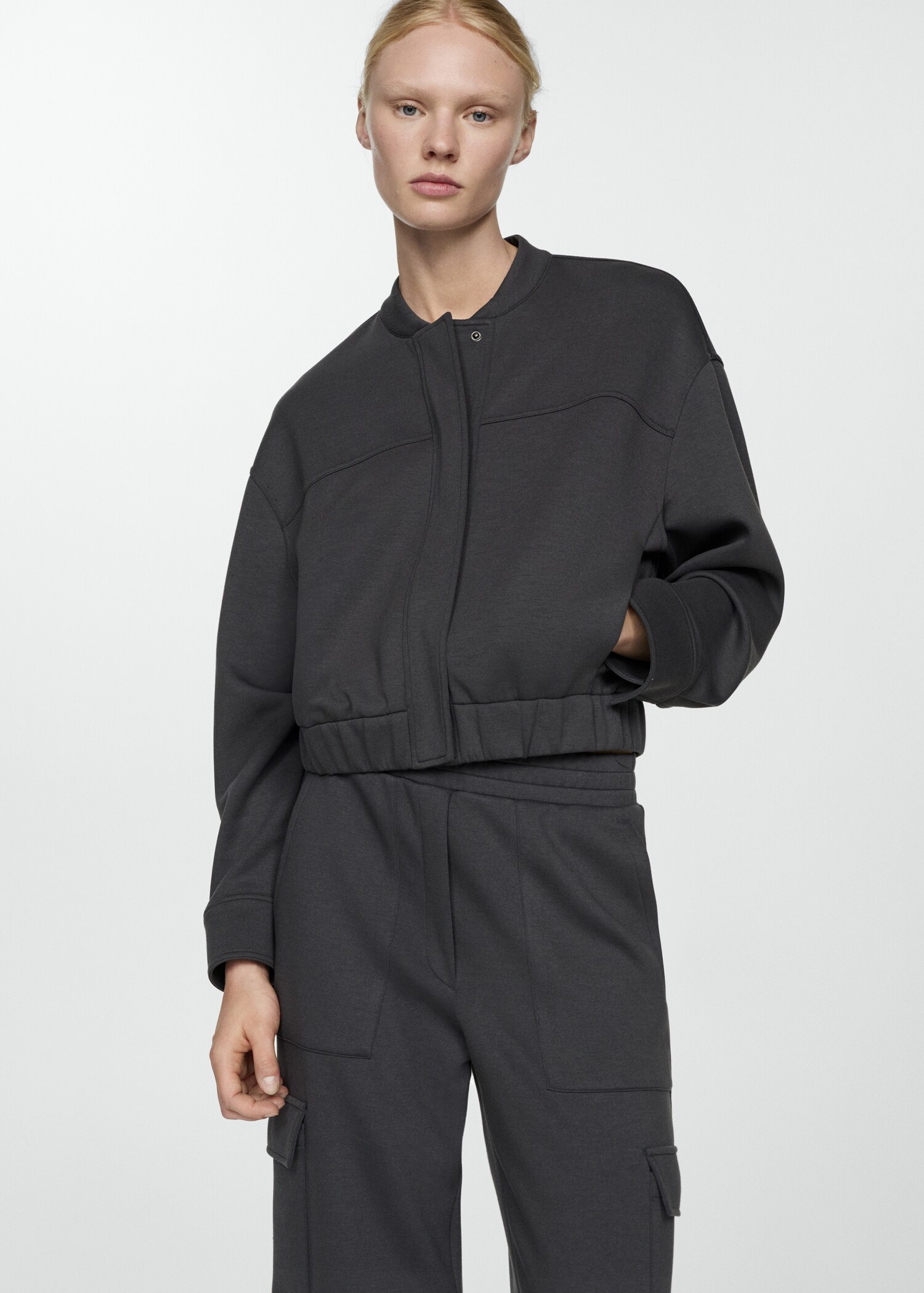 Veste bomber coutures décoratives - Plan moyen
