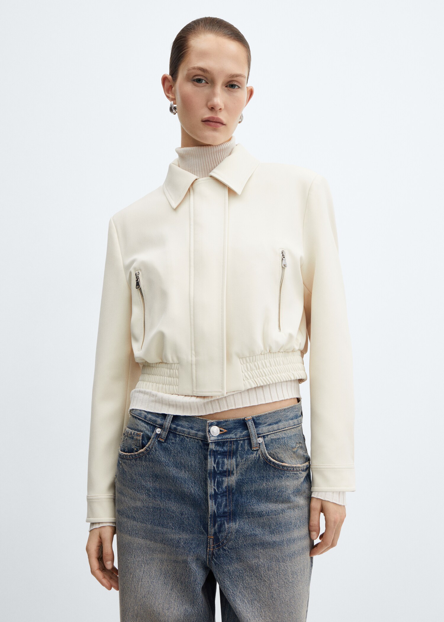 Crop-Jacke mit Schulterpolstern - Mittlere Ansicht