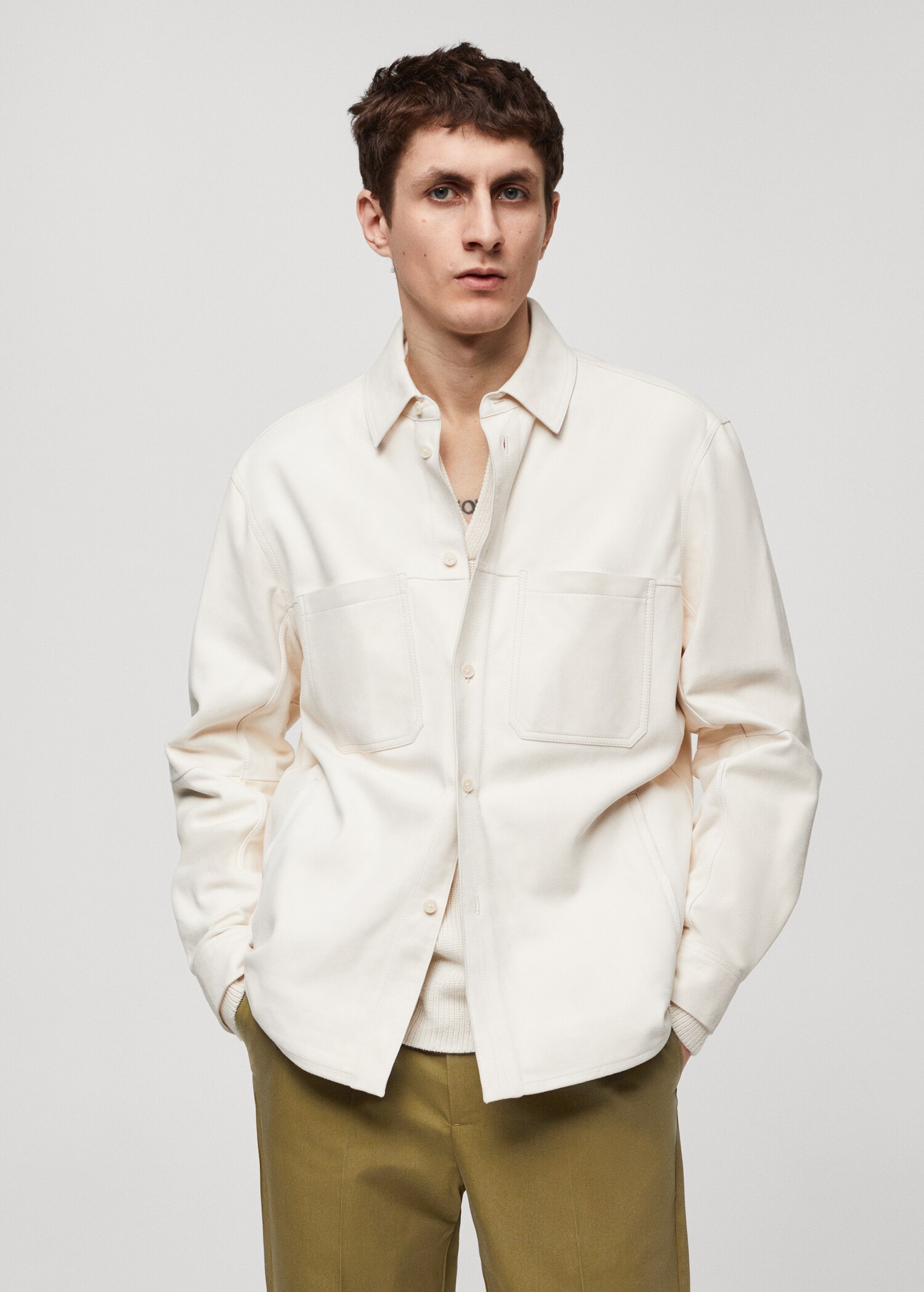 100% leather overshirt with pockets - Medium plane