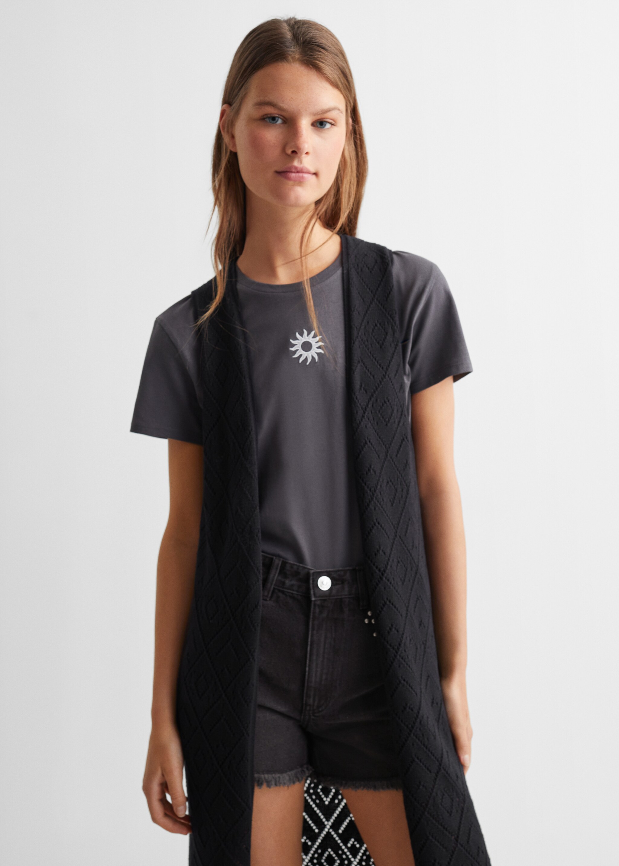 Gilet cotone ricamo - Piano medio