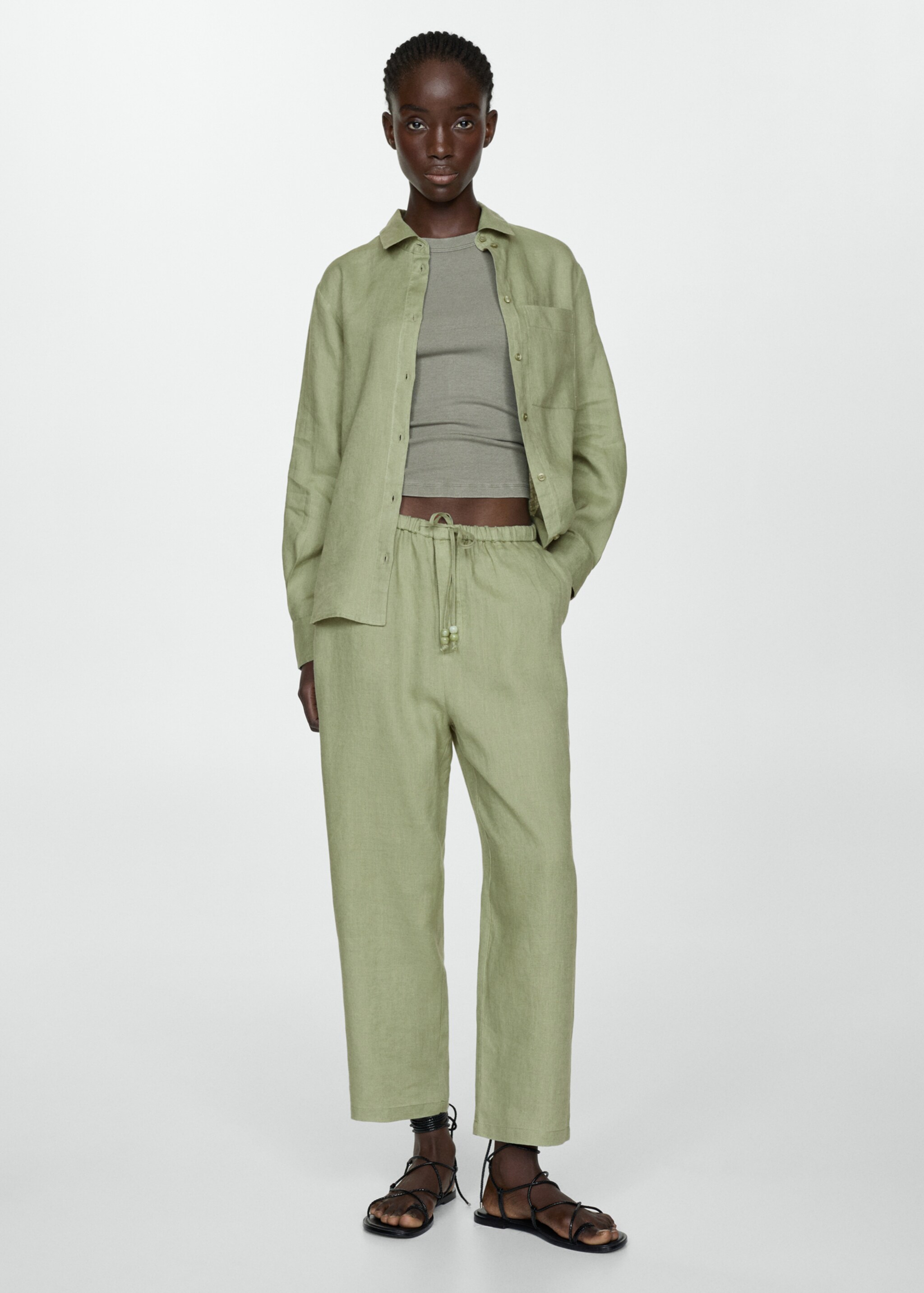 Linen 100% shirt - Details of the article 2, Green. Ref: 67085722-00.