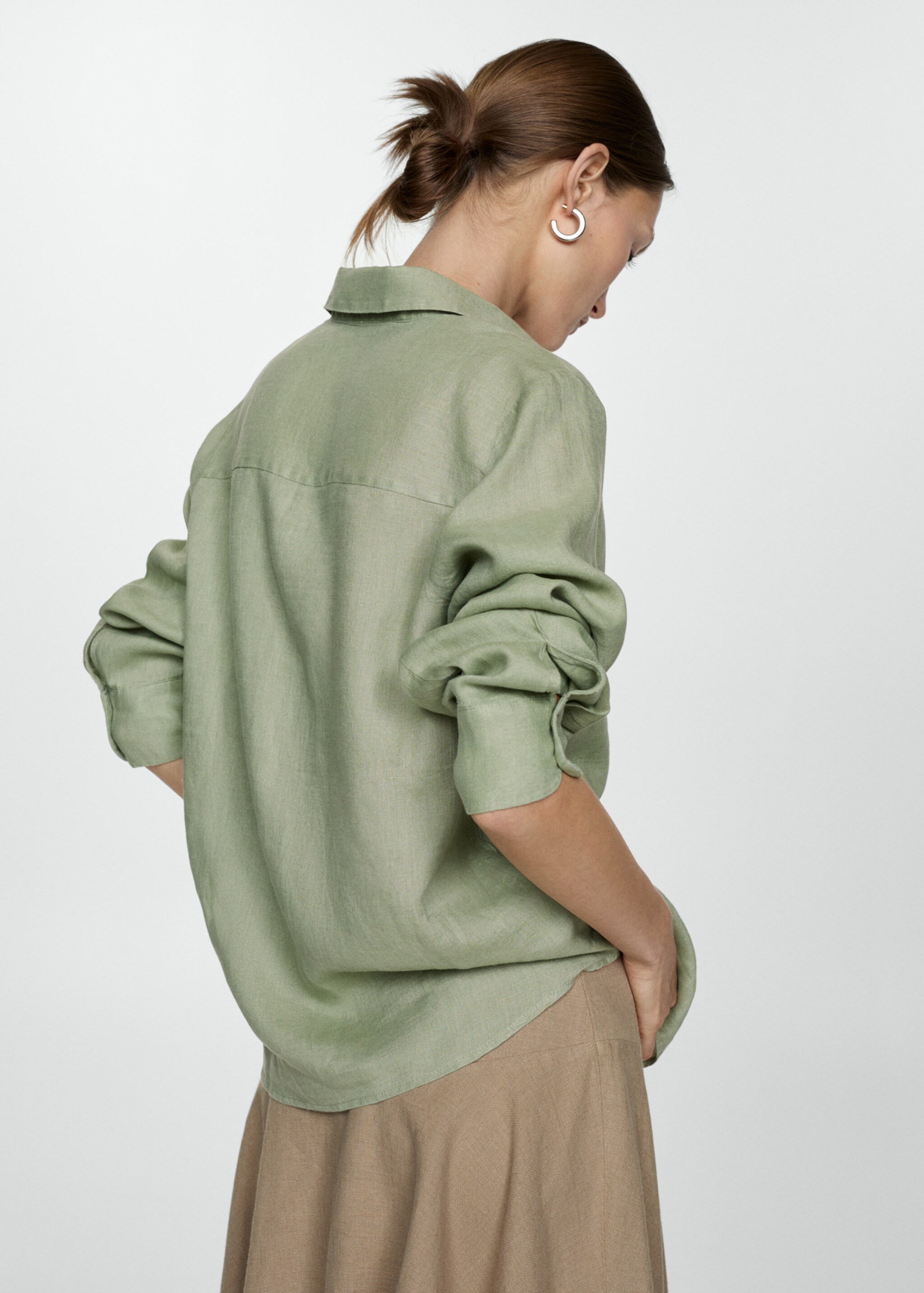 Linen 100% shirt - Reverse of the article, Green. Ref: 67085722-00.