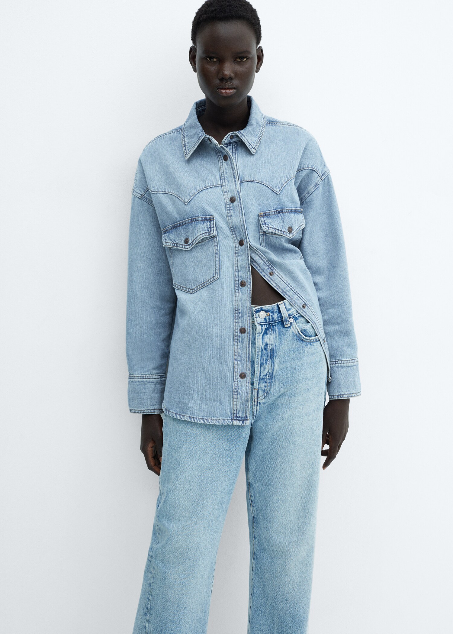 Chest-pocket denim shirt - Medium plane