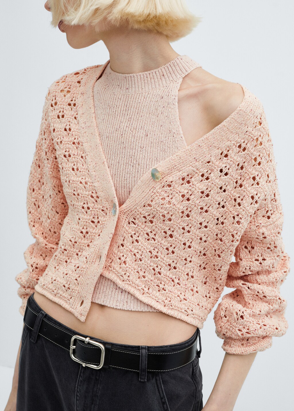 Openwork knit cardigan - Women | MANGO OUTLET USA