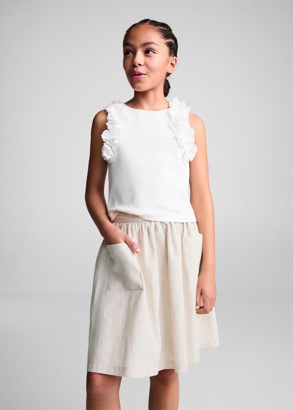 Linen pocketed skirt - Girls | MANGO OUTLET USA