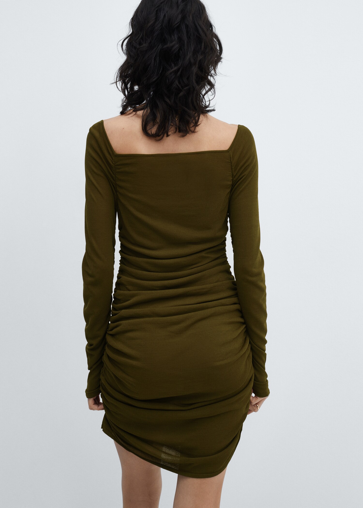 Gathered dress with square neckline - Reverse of the article