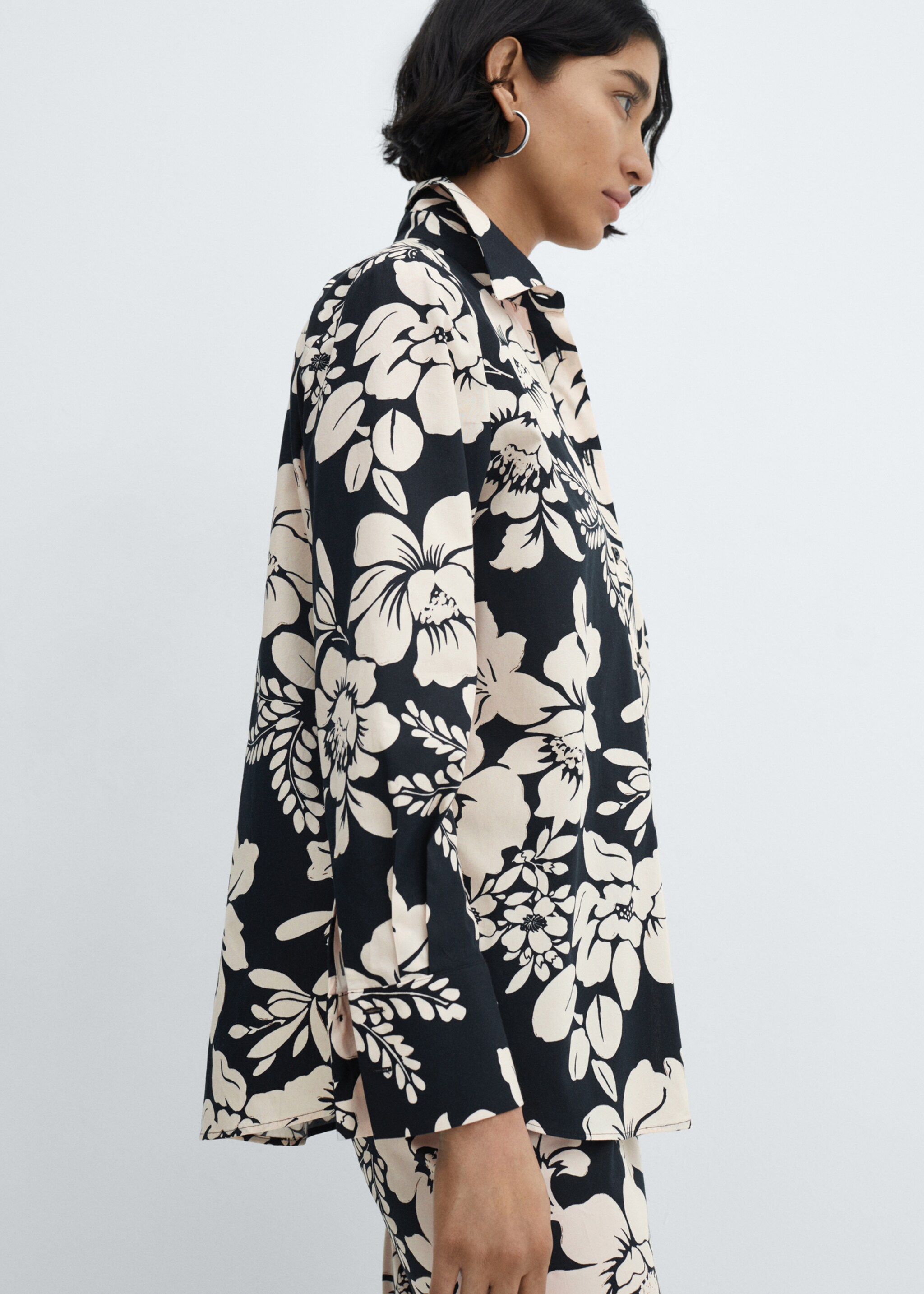 100% cotton floral-print shirt - Medium plane, Black. Ref: 67085751-00.