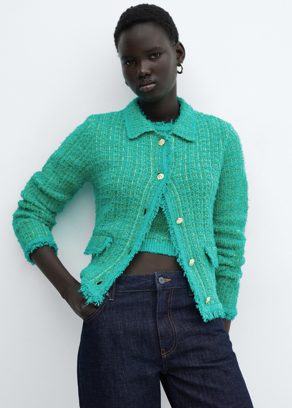 Polo neck tweed cardigan Women MANGO OUTLET USA