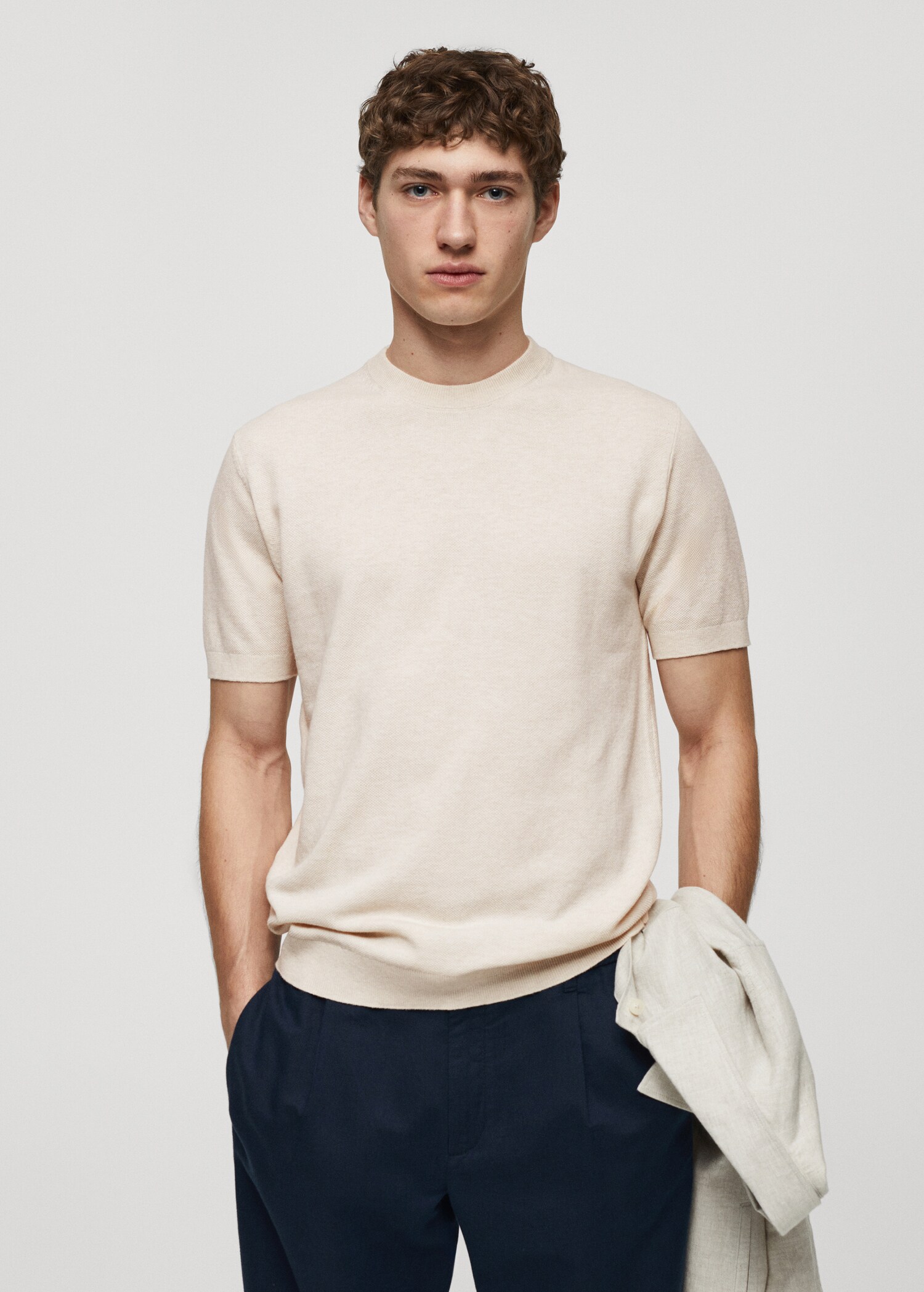 Structured cotton knit t-shirt - Medium plane