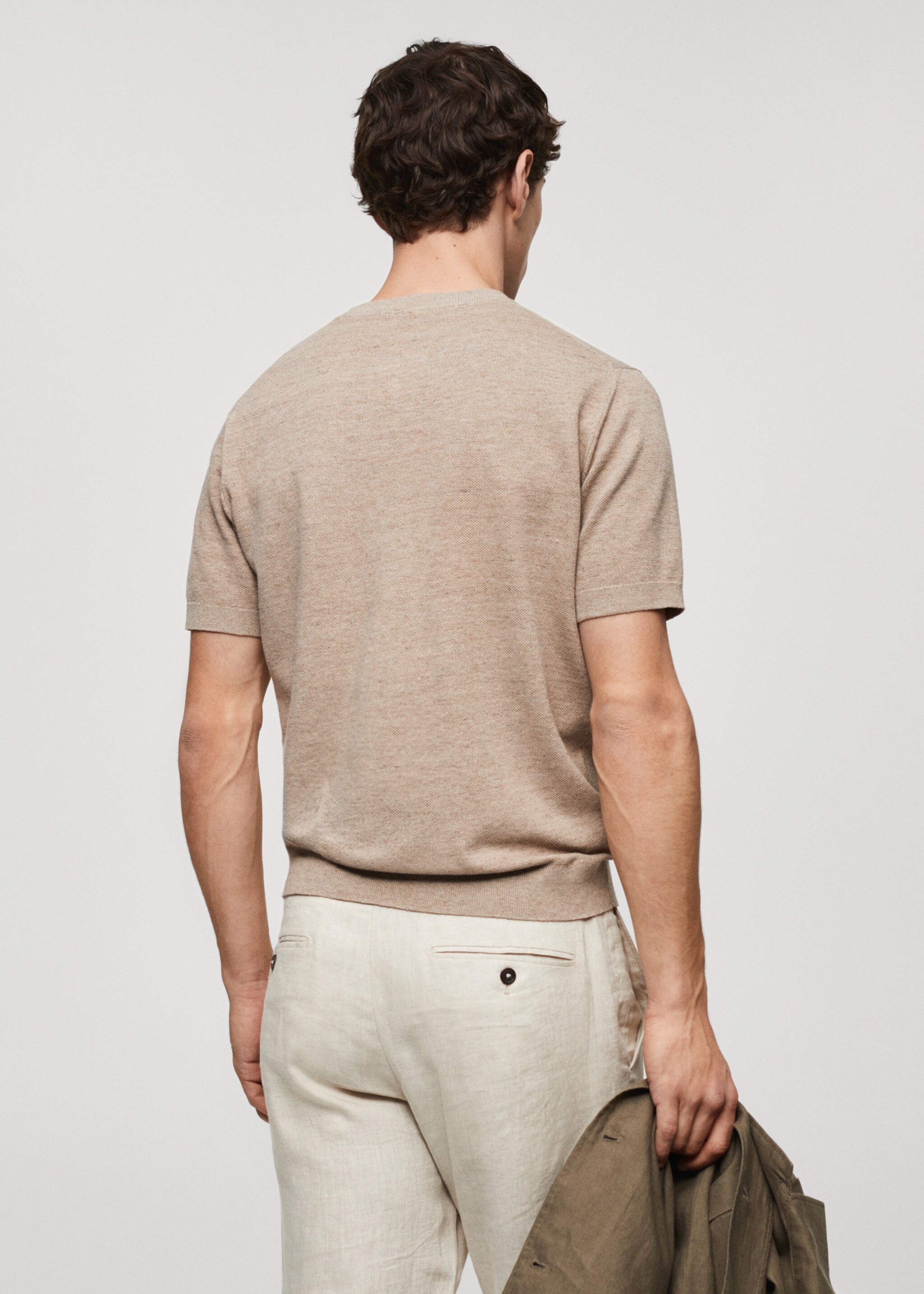 Structured cotton knit t-shirt - Reverse of the article, Sand. Ref: 67085980-00.