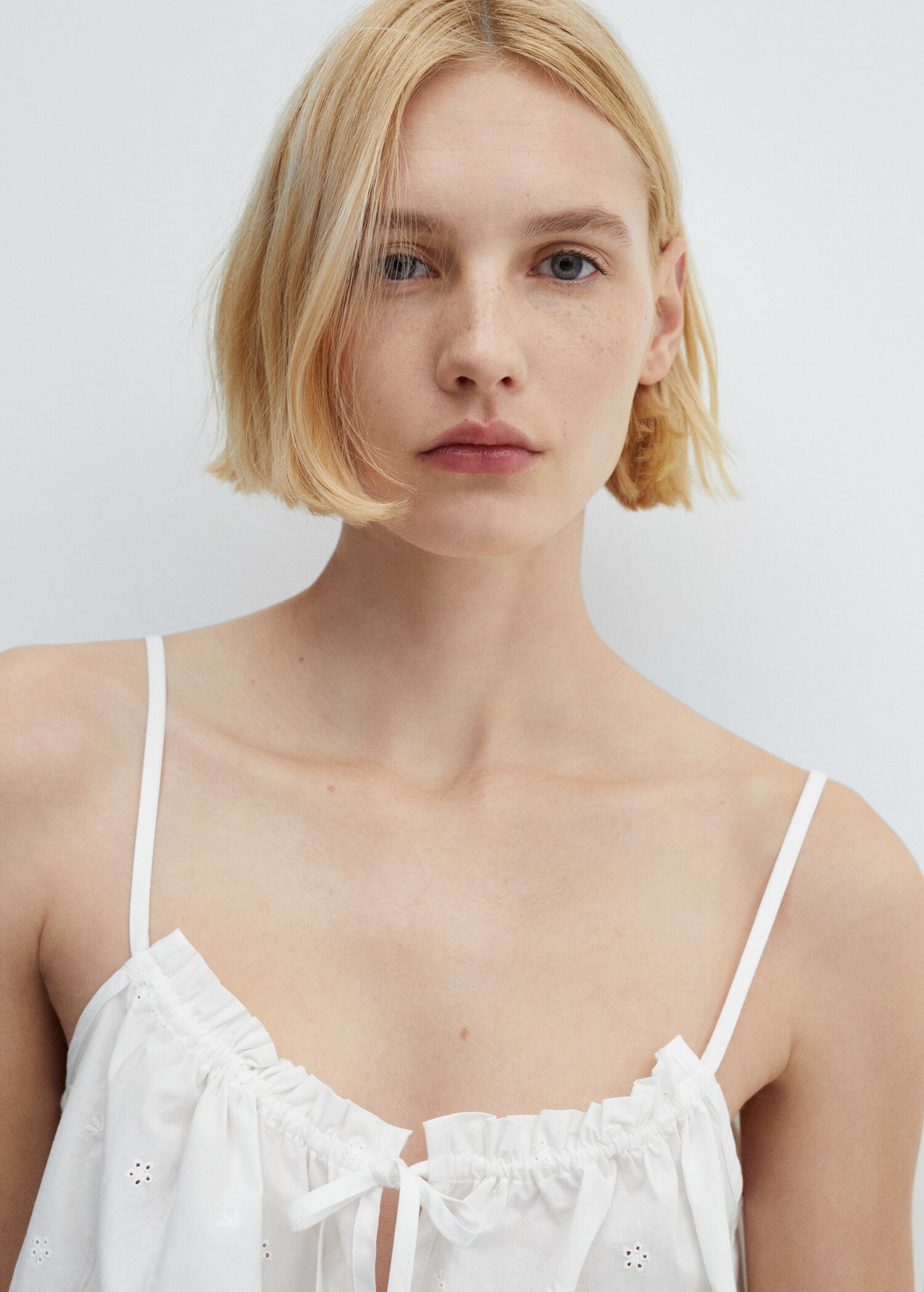 Cotton pyjama top with openwork details - Medium plane