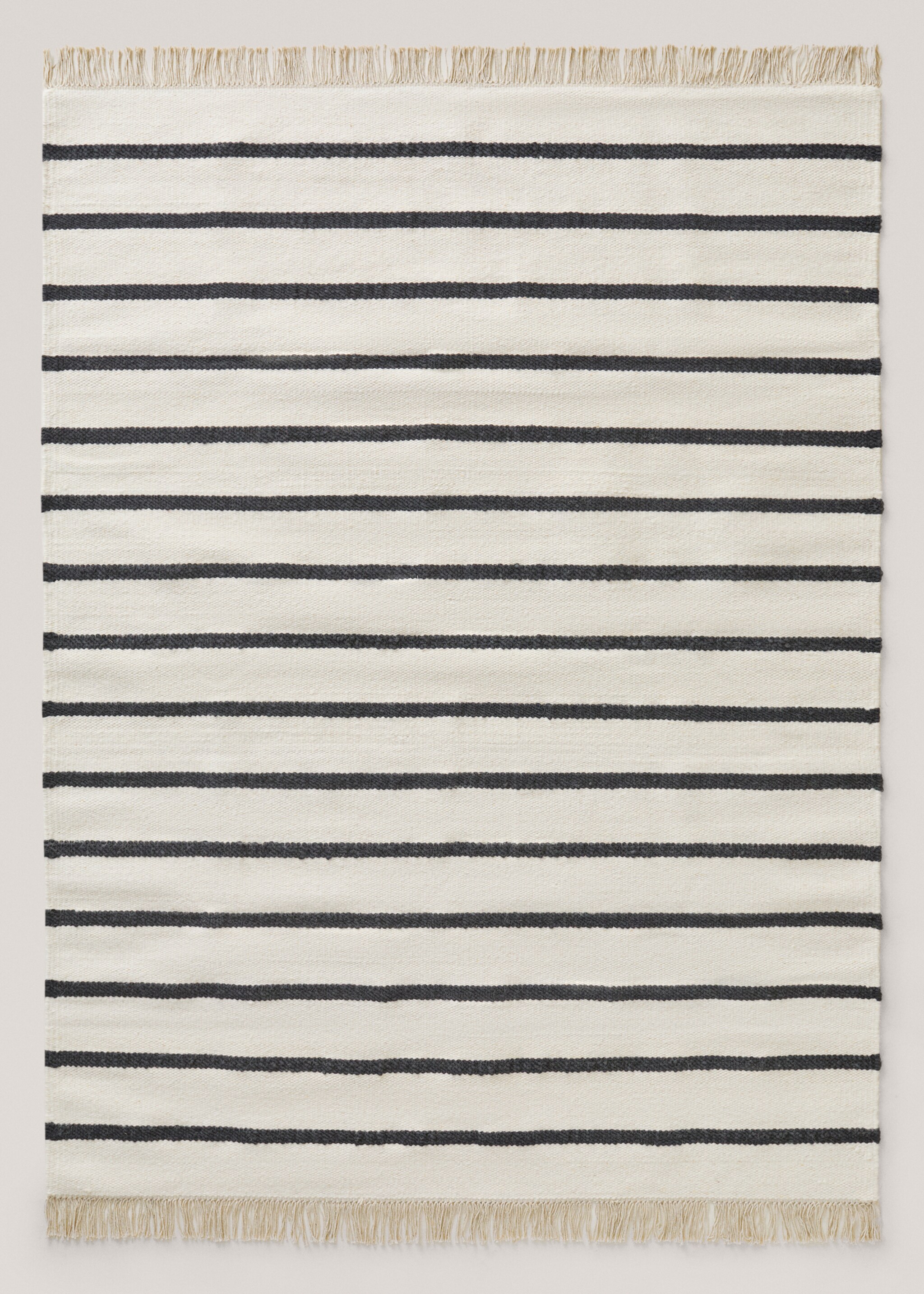 100% wool striped fringed rug - Article without model, Charcoal. Ref: 67086026-00.