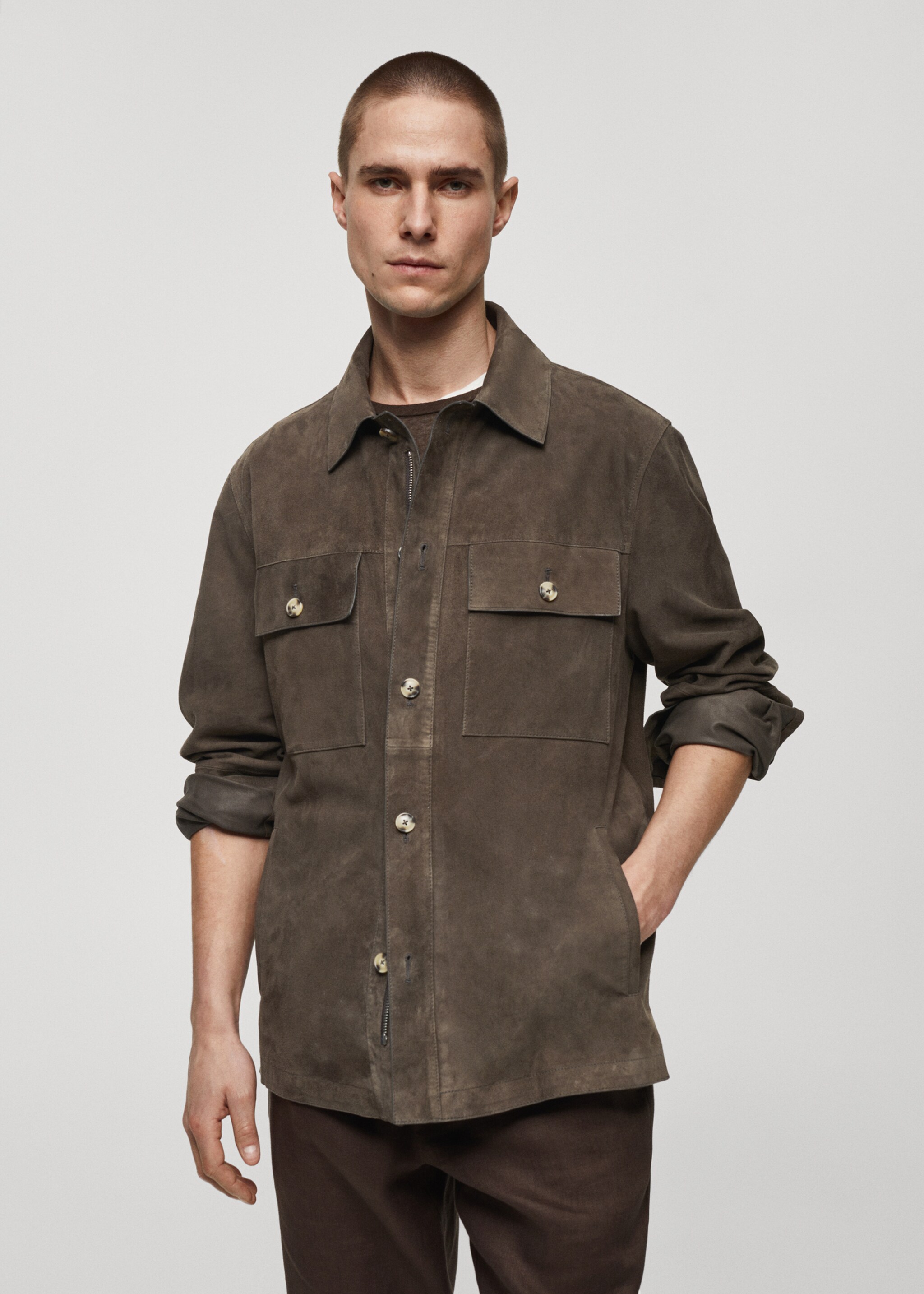 Suede jacket with pockets - Medium plane