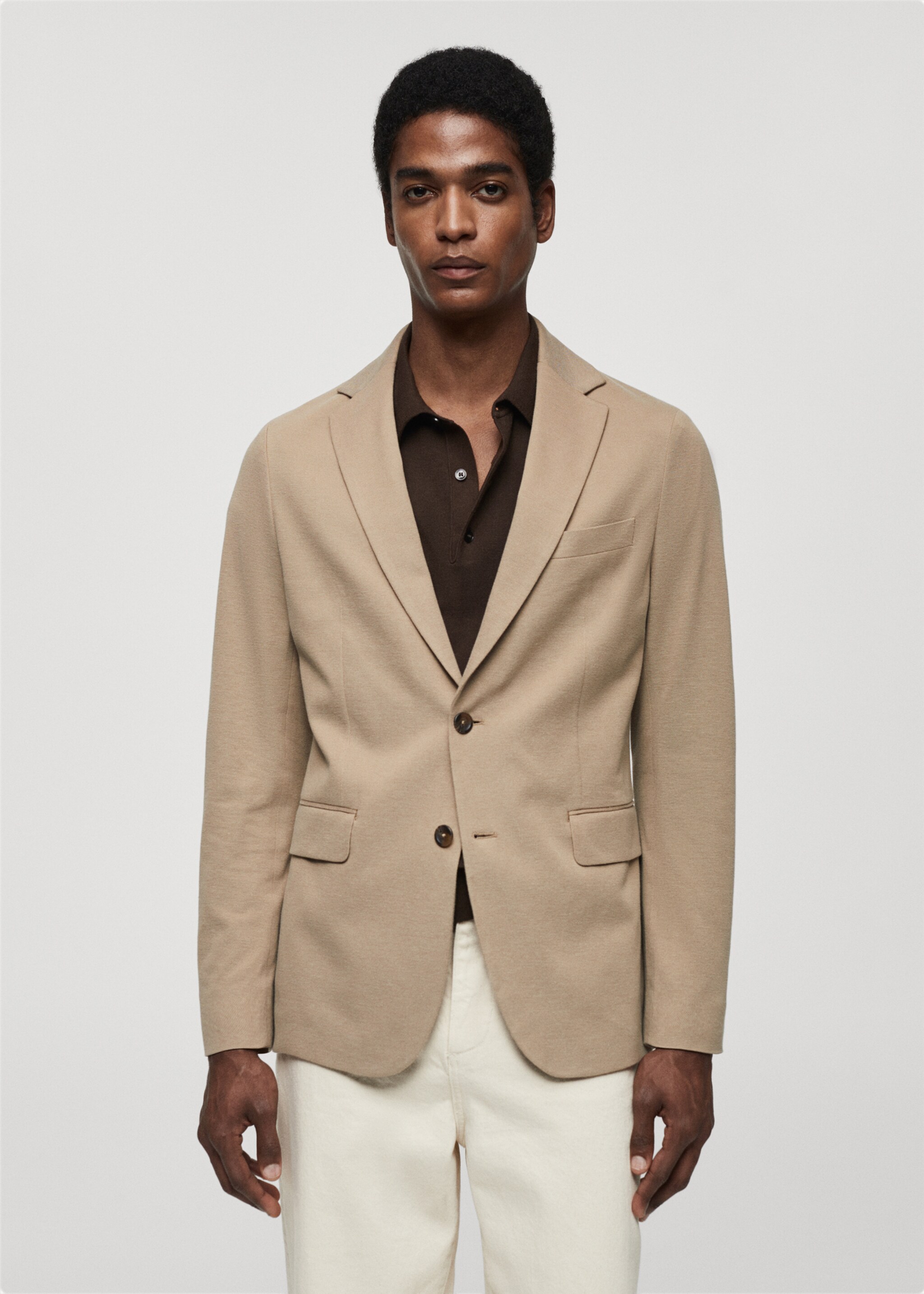 Structured slim fit cotton blazer - Medium plane, Medium Brown. Ref: 67086311-00.