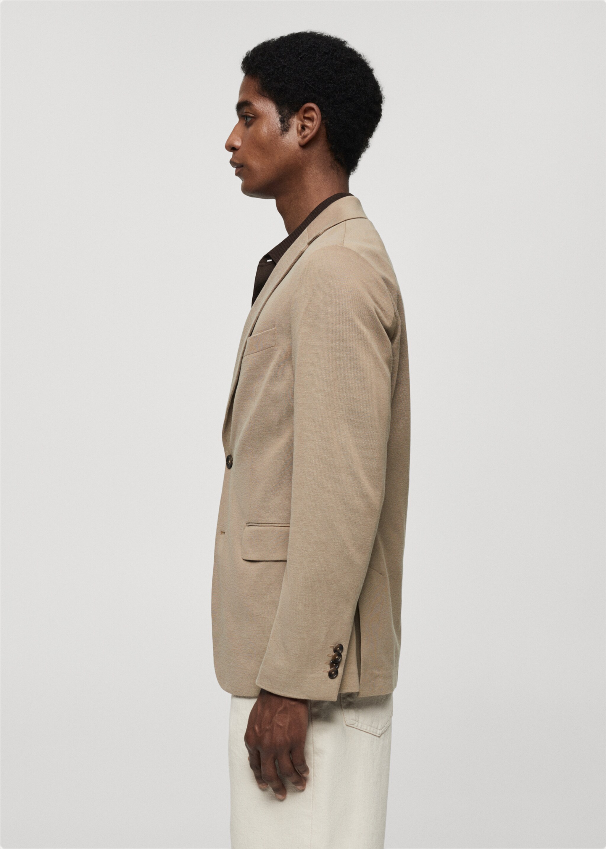 Structured slim fit cotton blazer - Details of the article 2, Medium Brown. Ref: 67086311-00.