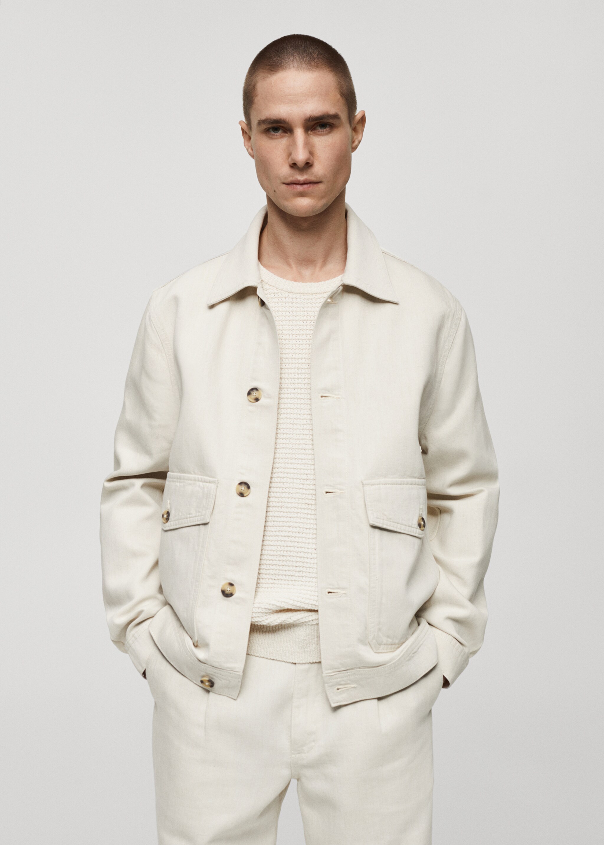Linen cotton overshirt with pockets - Medium plane