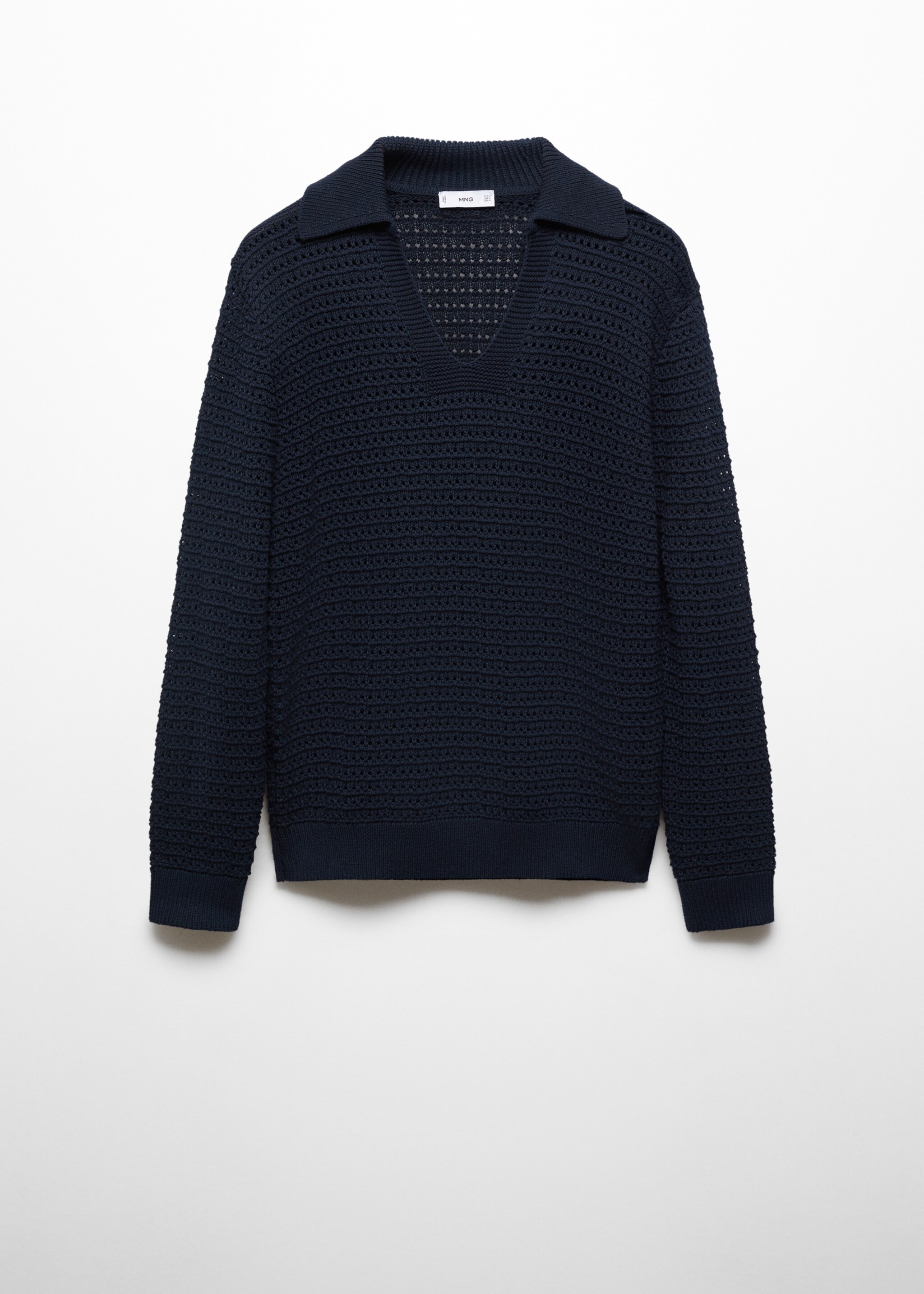 Pulover din tricot ajurat cu guler polo - Articol fără model