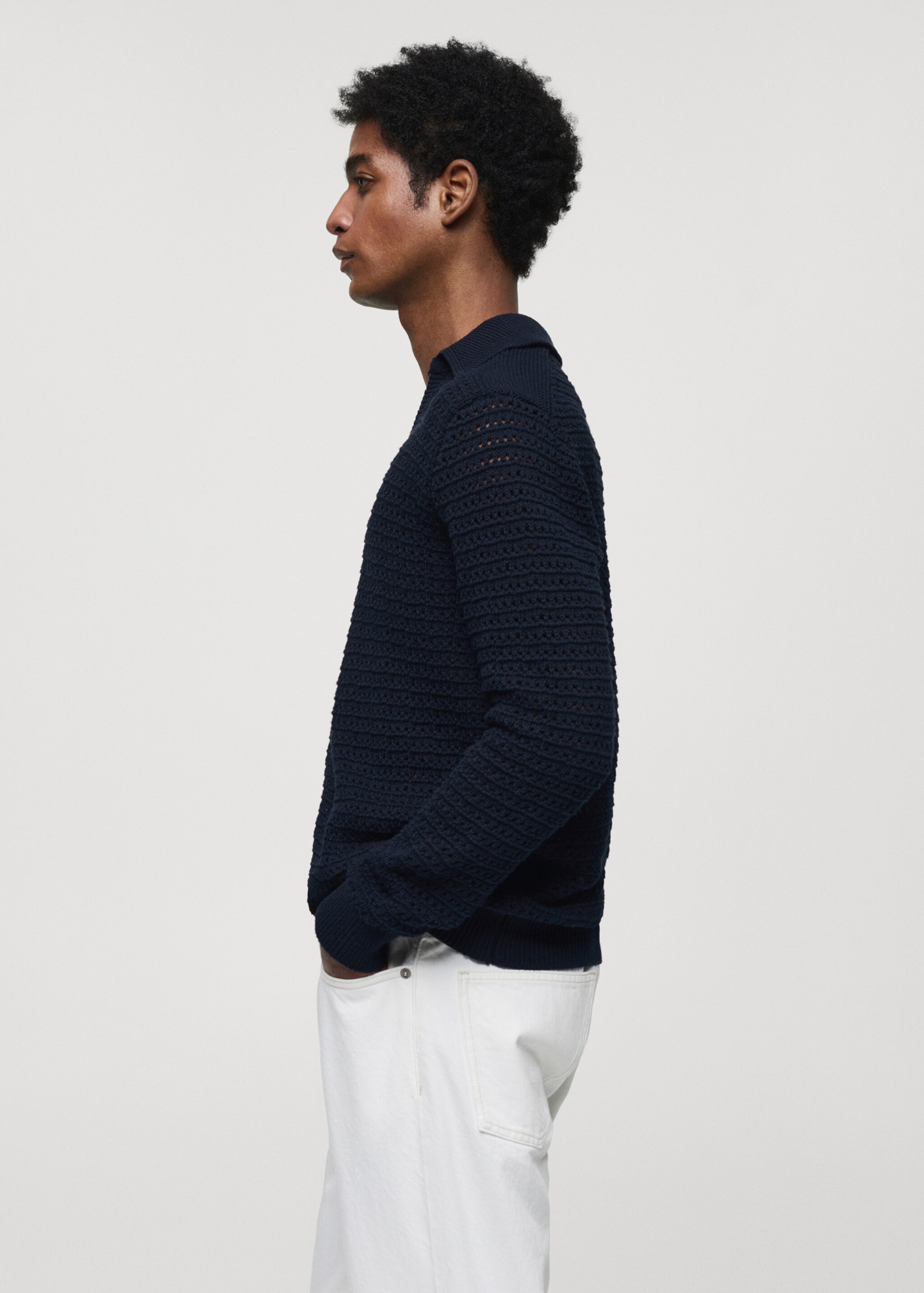 Pulover din tricot ajurat cu guler polo - Detaliu al articolului 2