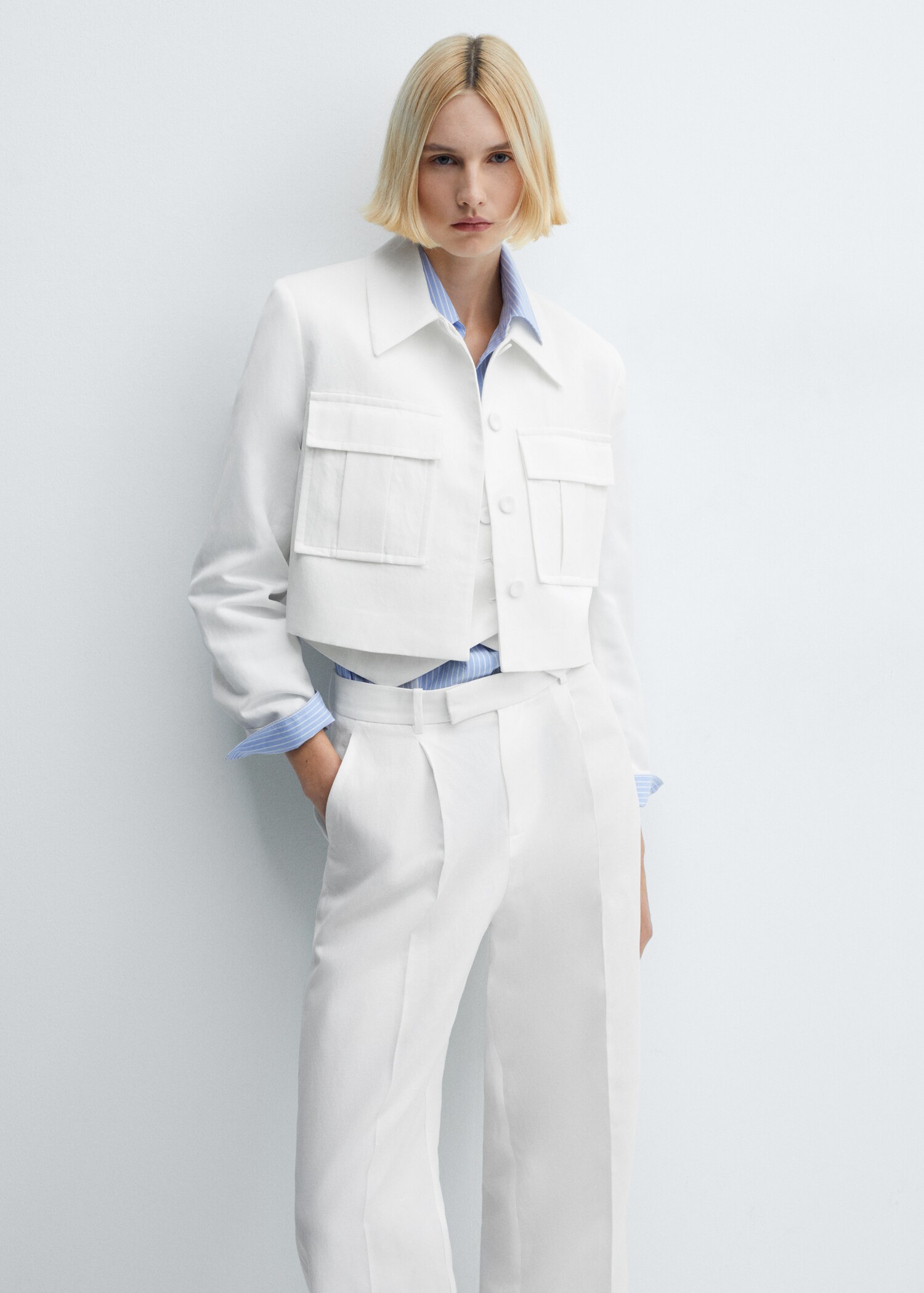 Cropped suit jacket with pockets - Medium plane