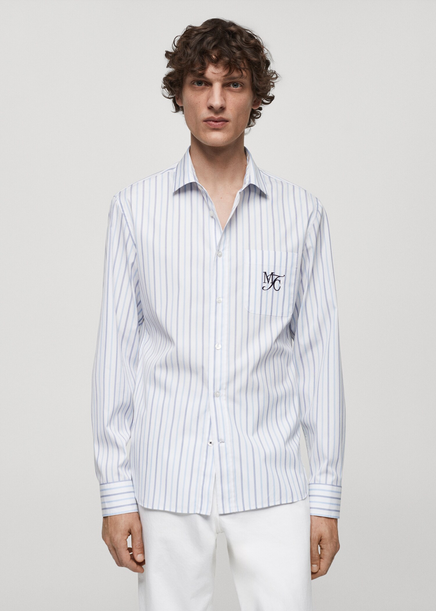 Classic-fit cotton striped embroidered shirt - Medium plane