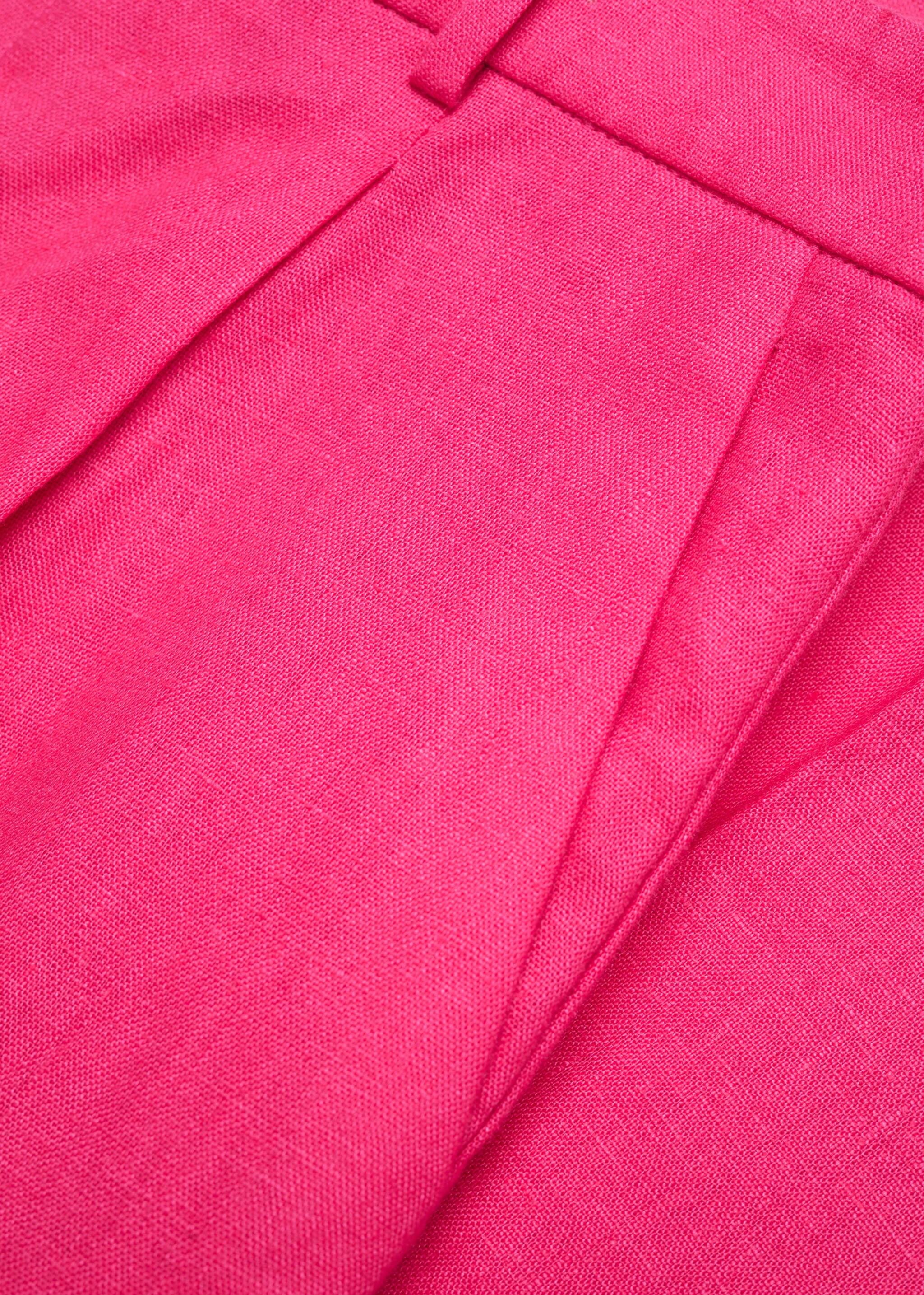 100% linen trousers with pleats - Details of the article 8, Fuchsia. Ref: 67087112-00.