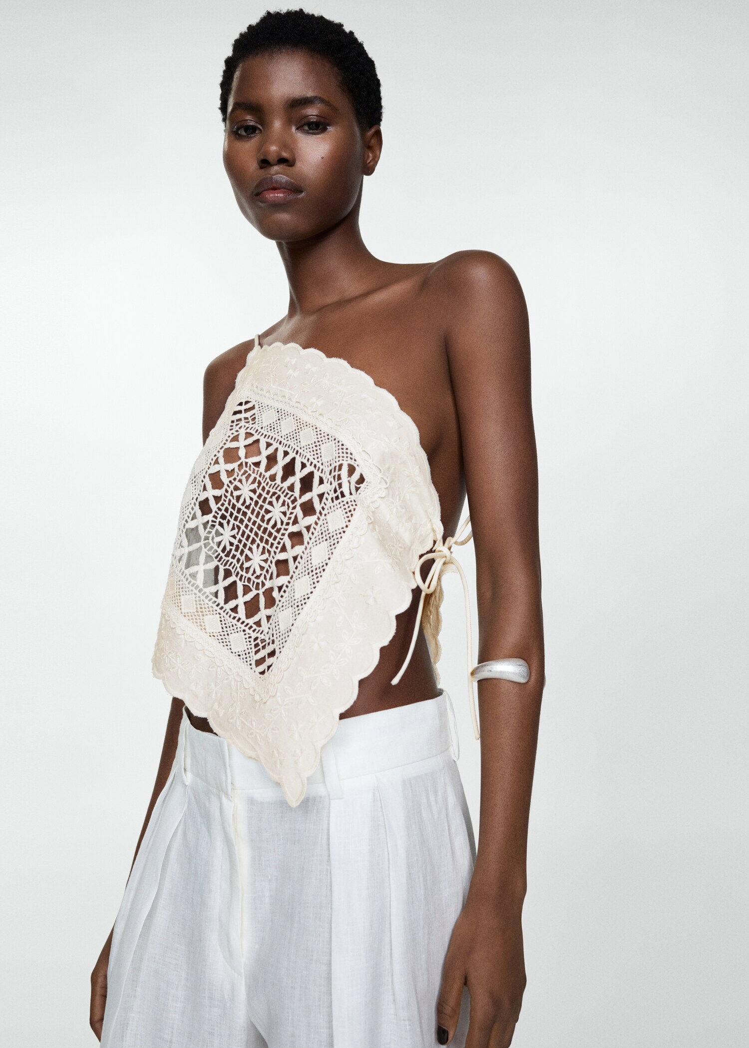 Asymmetrical top with embroidered panel - Medium plane