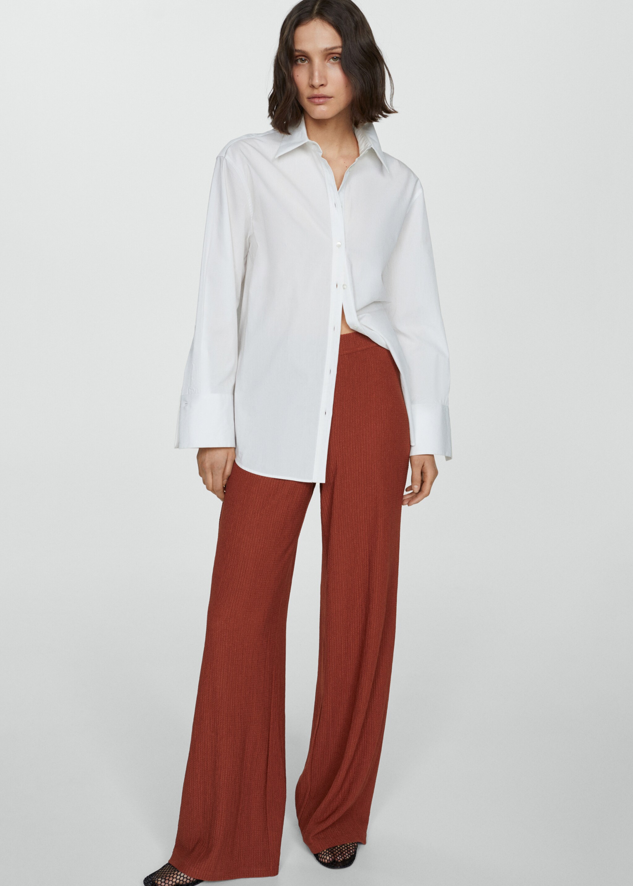 Textured wide leg trousers - Details of the article 2, Burnt Orange. Ref: 67087128-00.