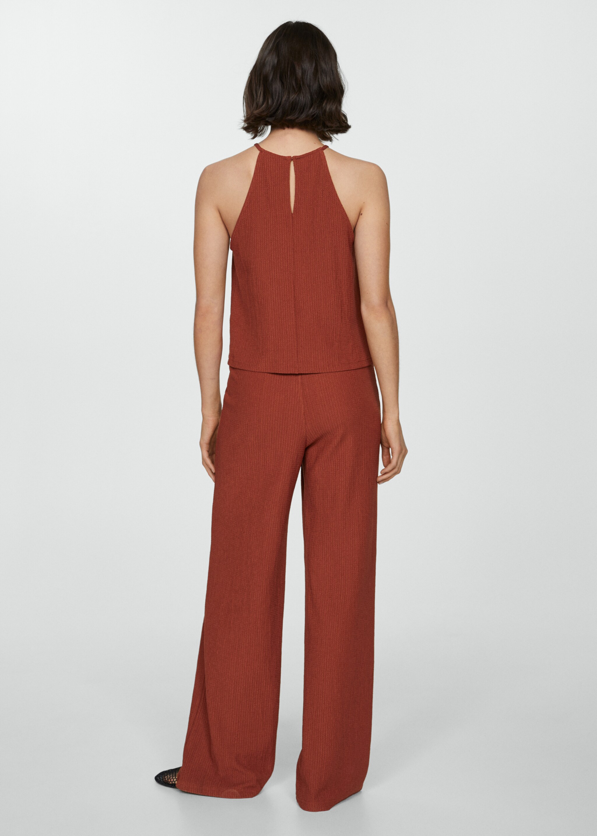 Textured wide leg trousers - Reverse of the article, Burnt Orange. Ref: 67087128-00.