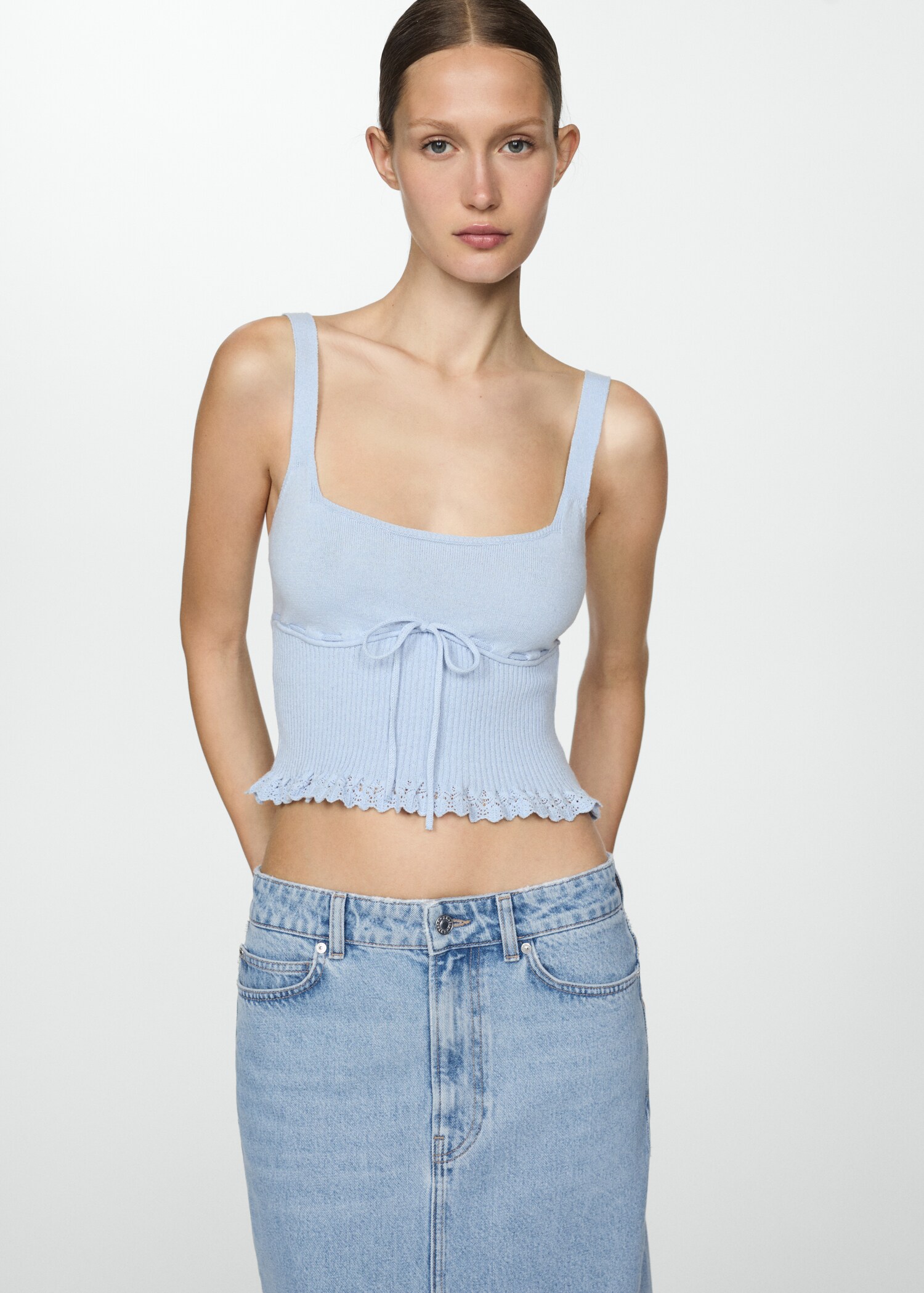 Φούστα denim ξεφτισμένο στρίφωμα - Λεπτομέρεια του προϊόντος 1