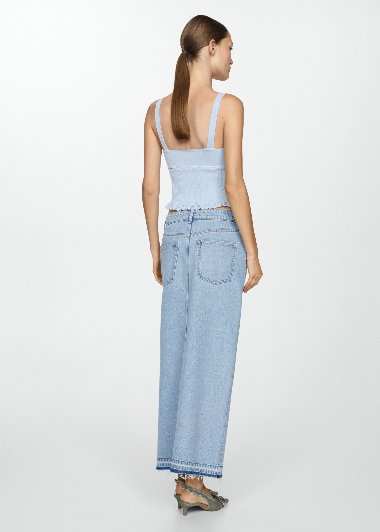 Φούστα denim ξεφτισμένο στρίφωμα - Πίσω όψη προϊόντος
