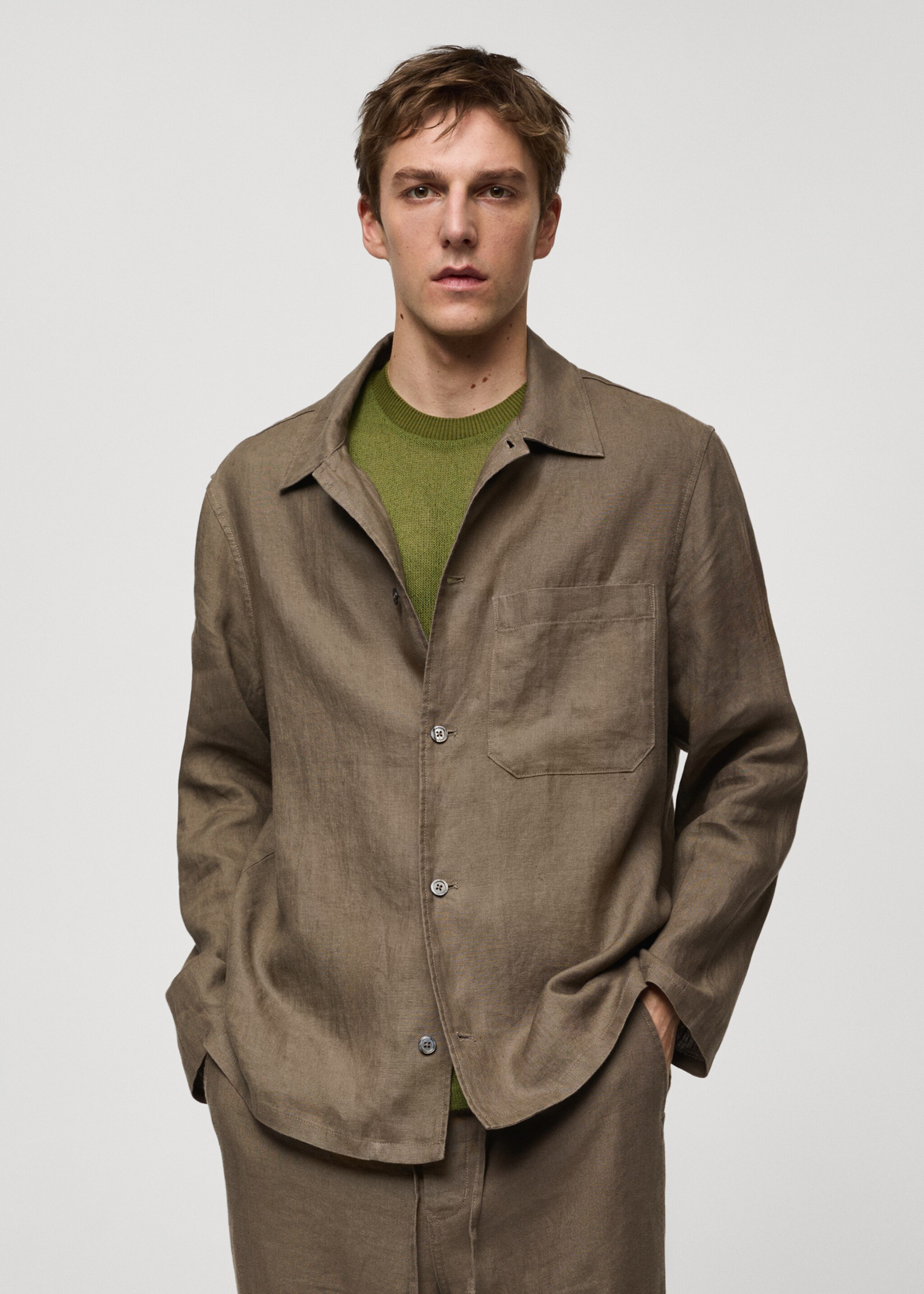 Regular-fit 100% linen overshirt - Medium plane