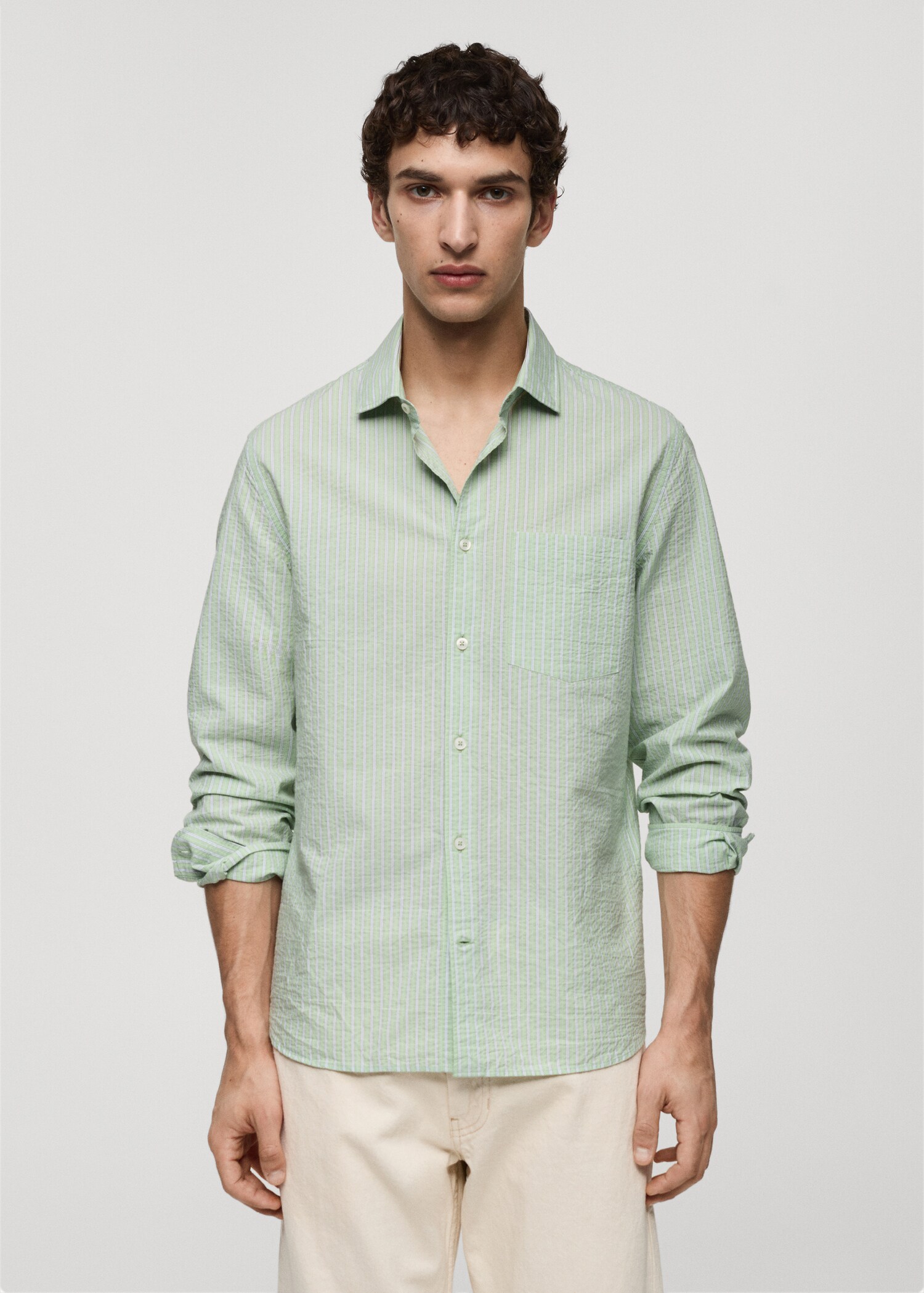 Classic-fit striped seersucker cotton shirt - Medium plane