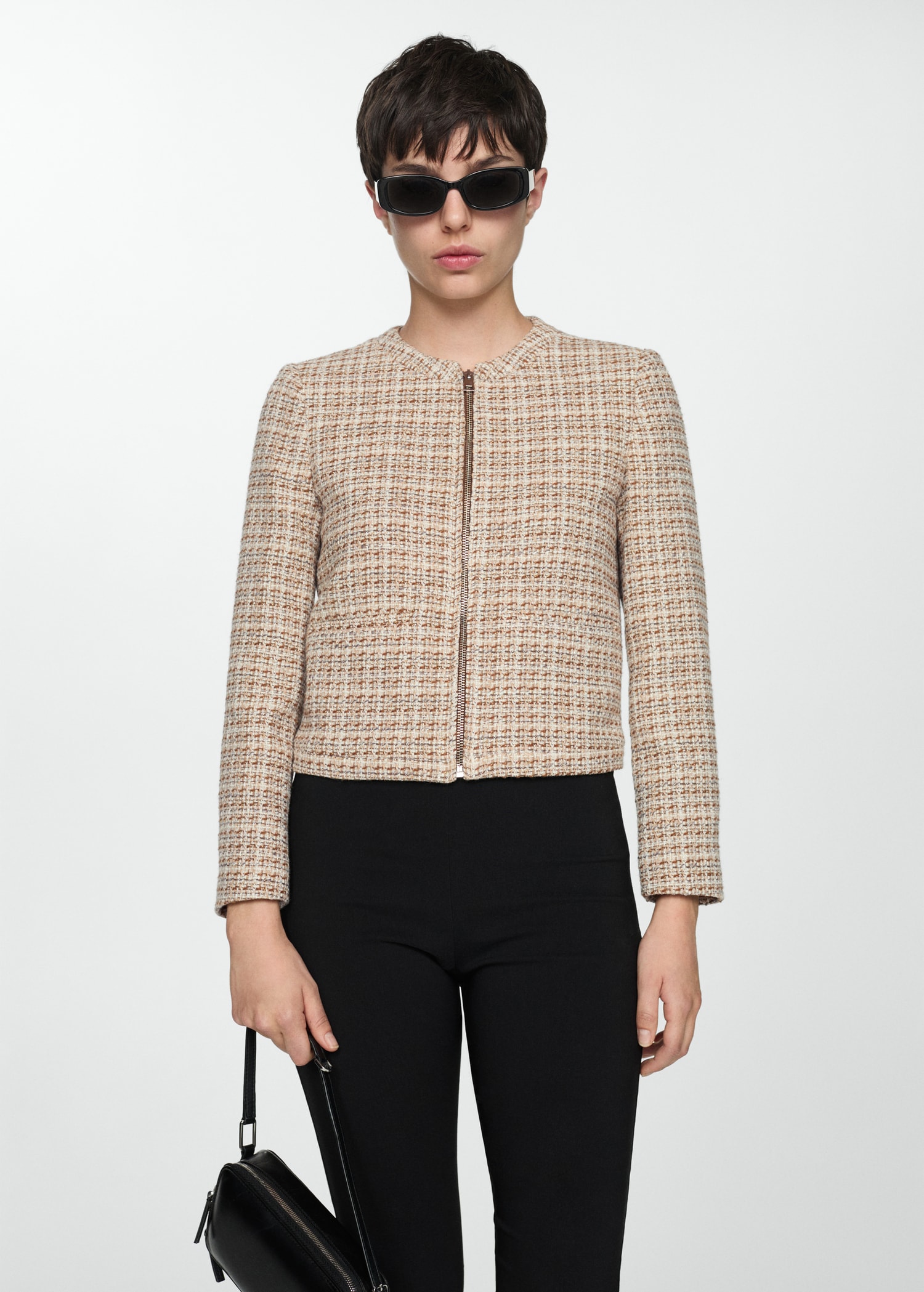 Tweed jacket with zip Women MANGO OUTLET USA - Main Image