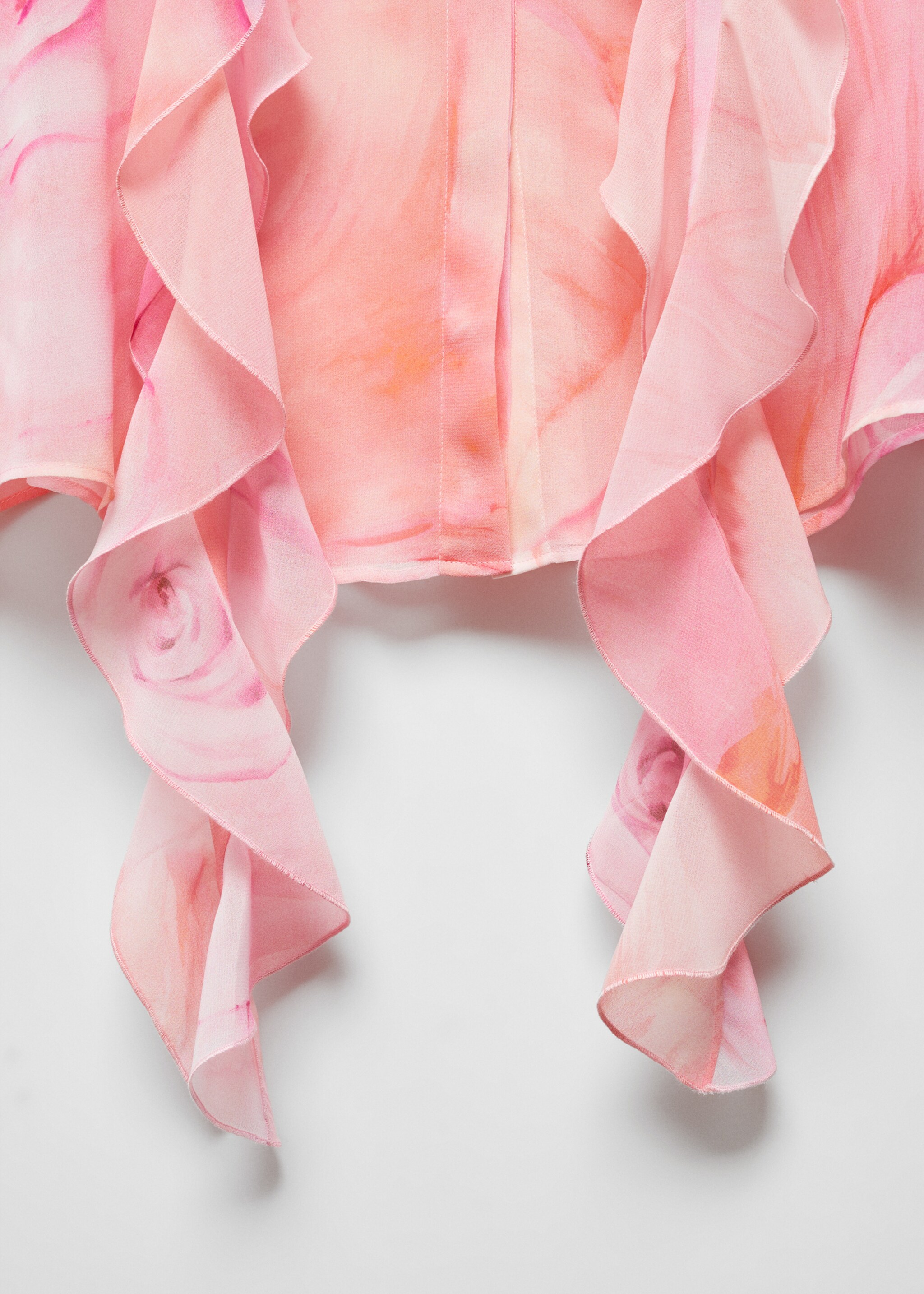 Mönstrad blus med volanger - Detaljer om artikeln 8, Pastellrosa. Ref: 67087928-00.