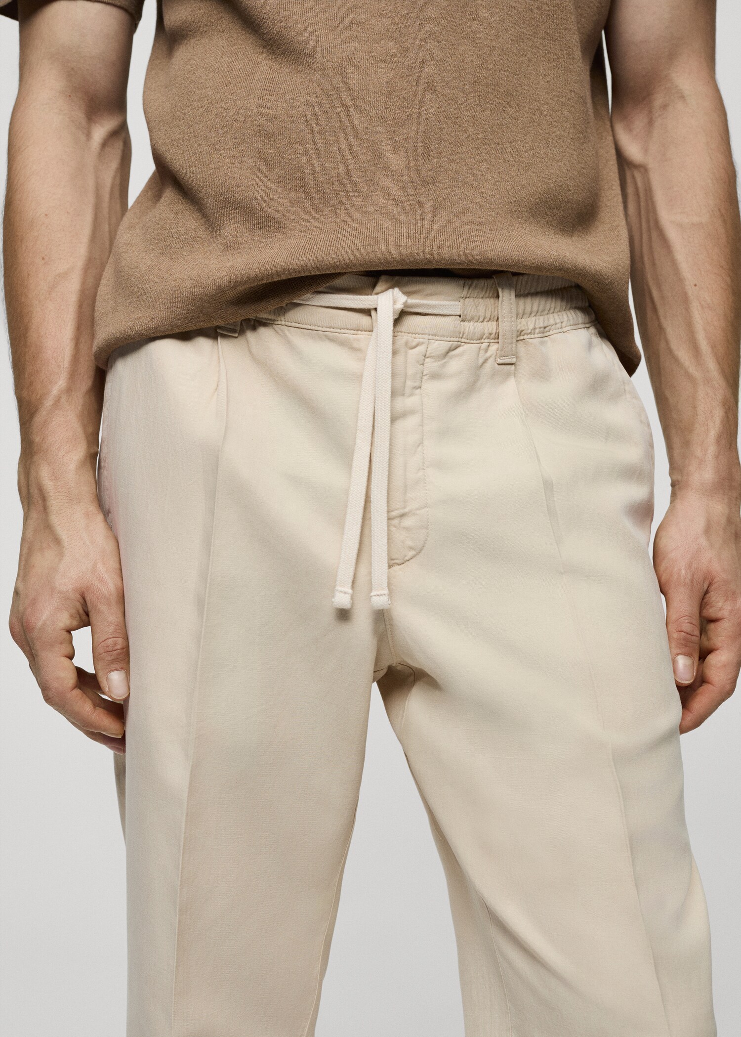 Linen-blend slim-fit trousers with drawstring - Details of the article 1