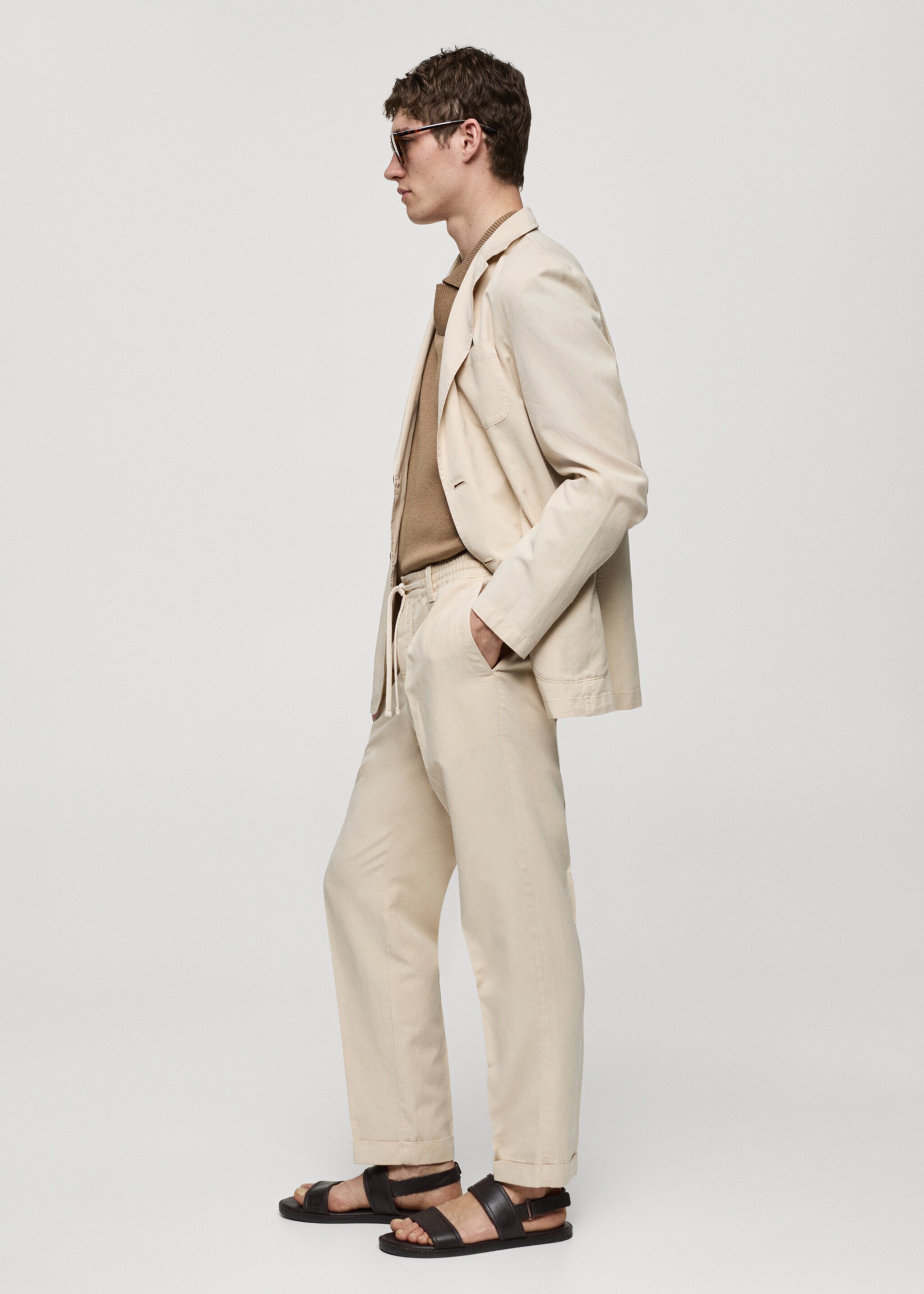 Linen-blend slim-fit trousers with drawstring - Details of the article 2