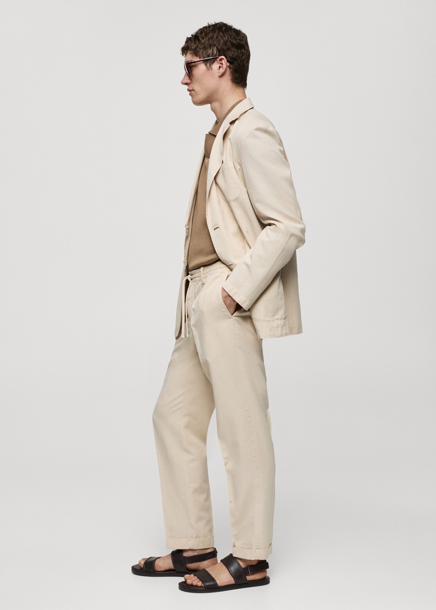 Linen-blend slim-fit trousers with drawstring - Details of the article 2