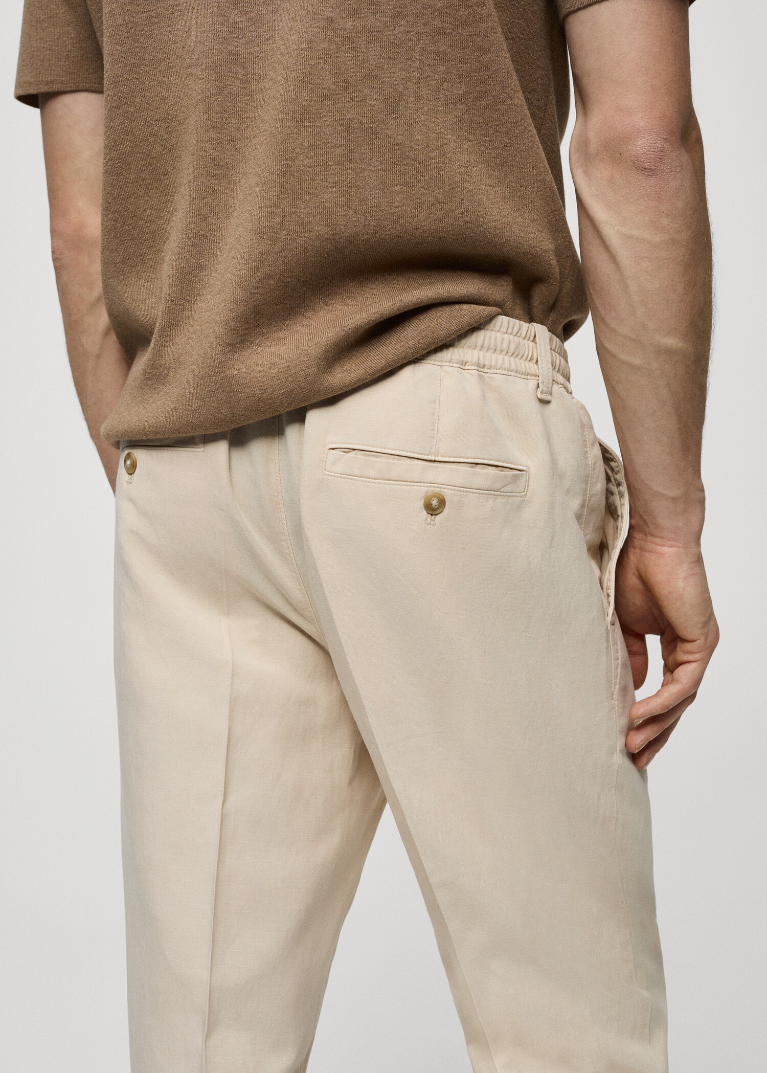 Linen-blend slim-fit trousers with drawstring - Details of the article 4