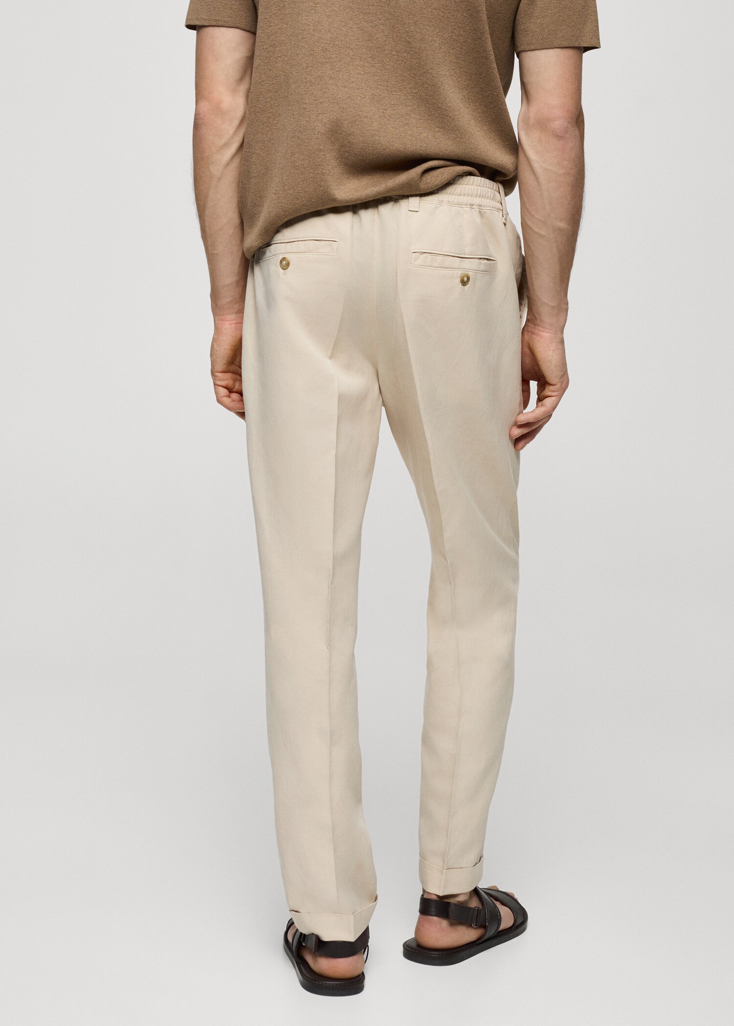 Linen-blend slim-fit trousers with drawstring - Reverse of the article