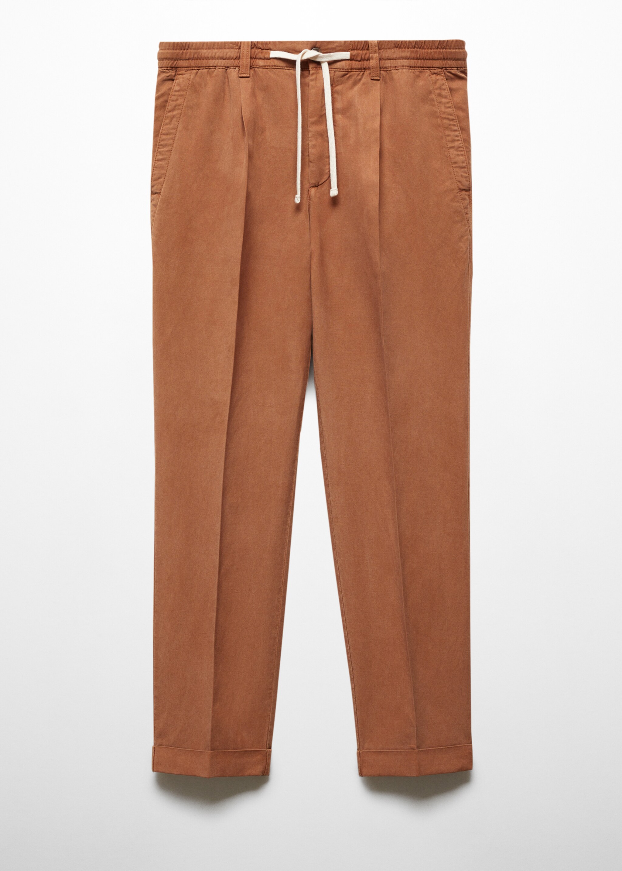 Linen-blend slim-fit trousers with drawstring - Article without model