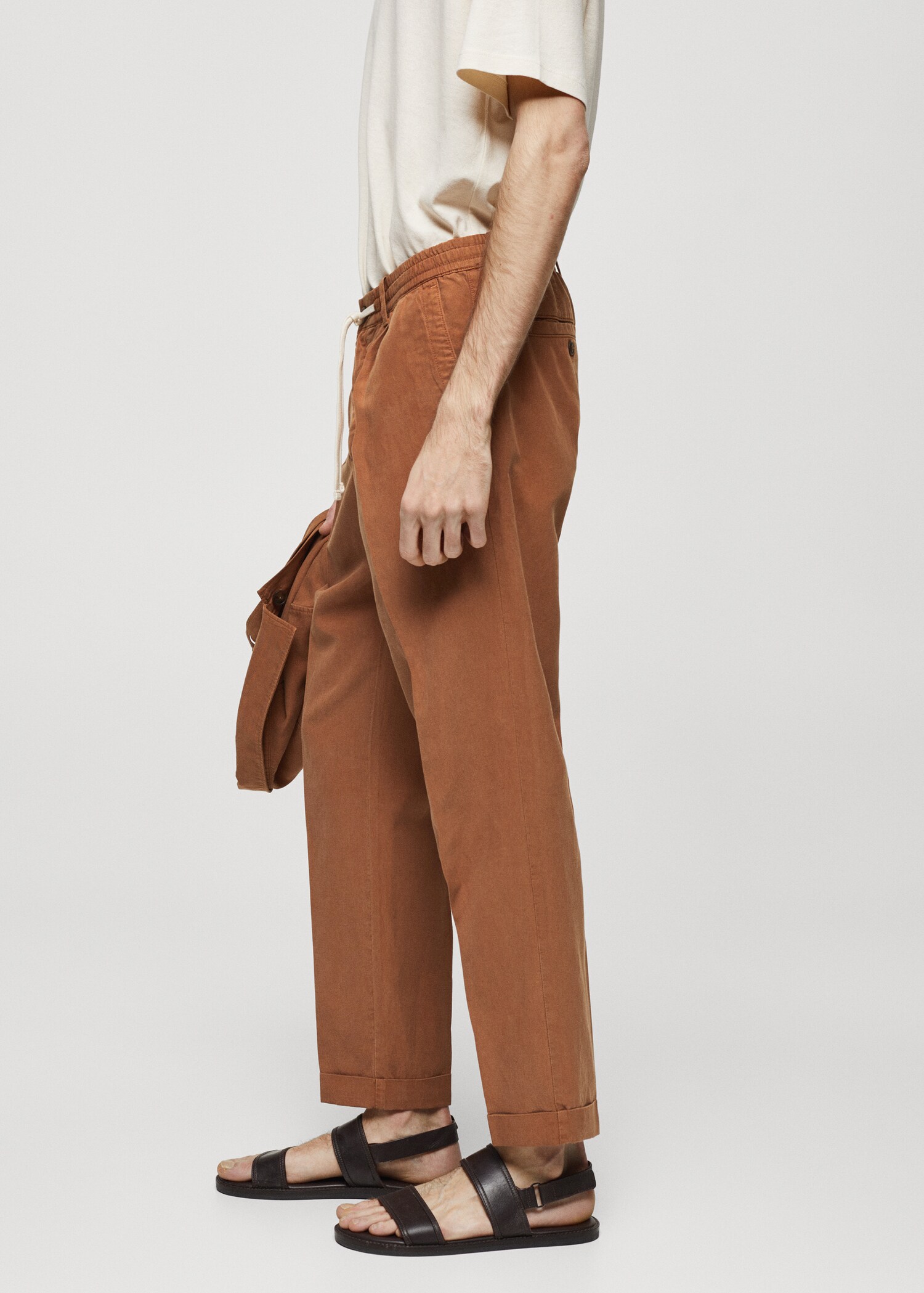 Linen-blend slim-fit trousers with drawstring - Details of the article 2