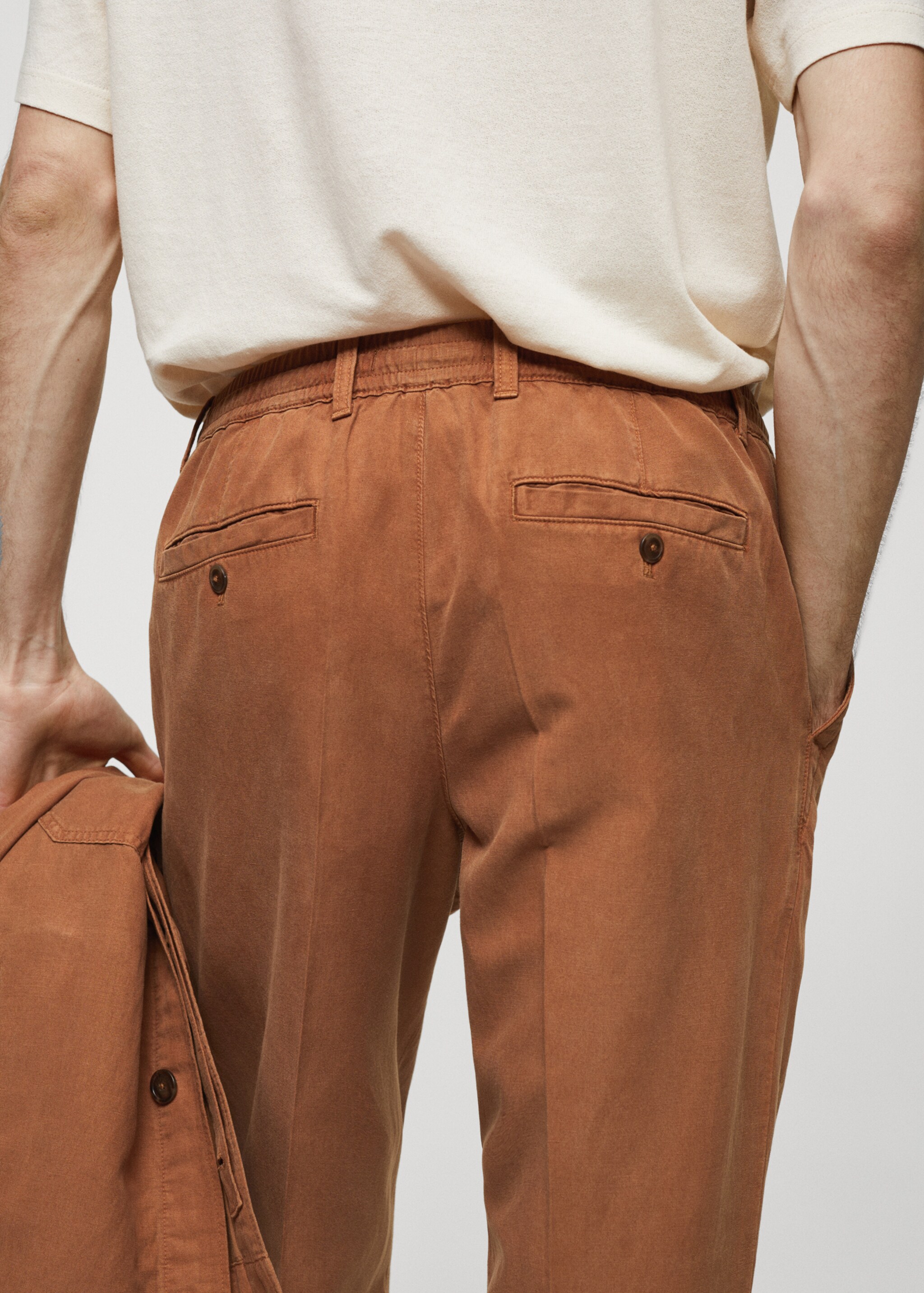 Linen-blend slim-fit trousers with drawstring - Details of the article 4