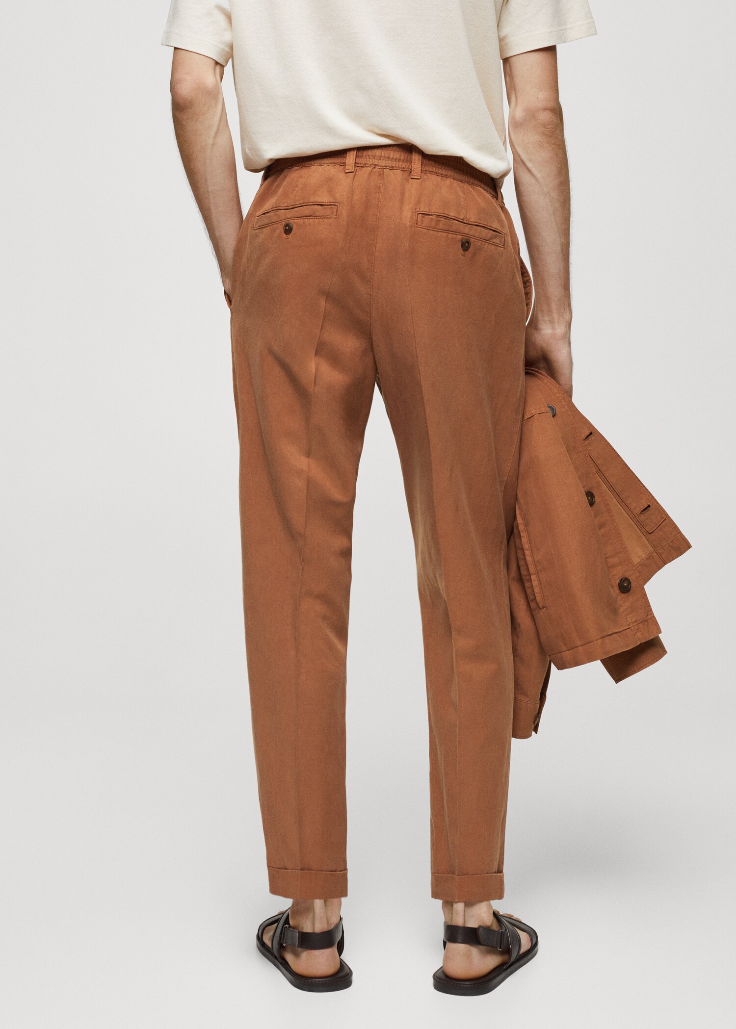 Linen-blend slim-fit trousers with drawstring - Reverse of the article